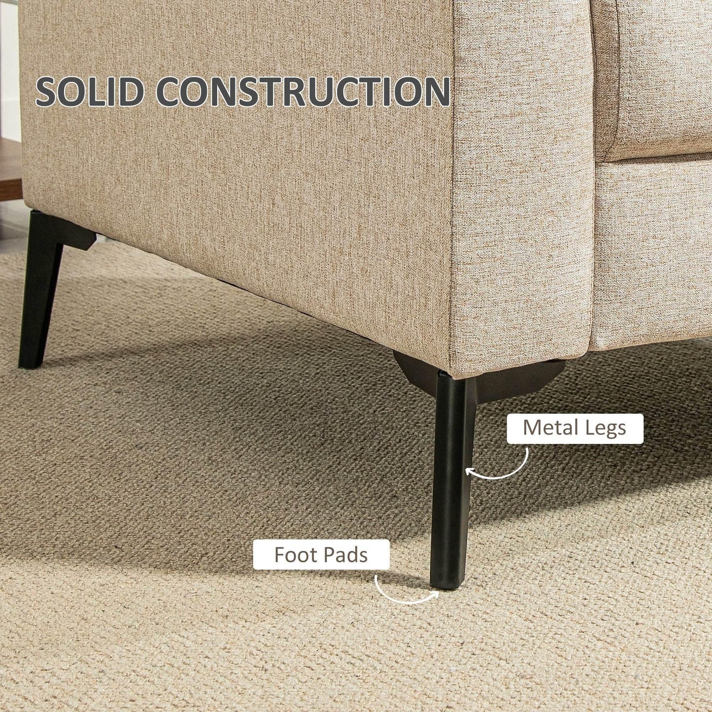 HOMCOM Chic Linen Upholstered Accent Chair with Metal Legs and Padded Cushion for Living Room or Office, Beige - ALL4U RETAILER LTD