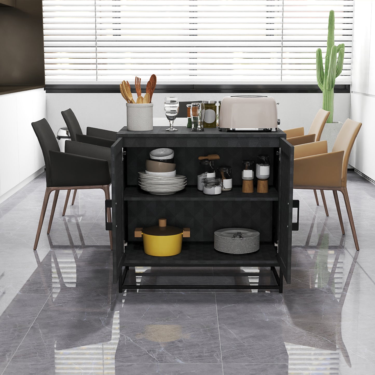 HOMCOM Modern Sideboard Freestanding Storage Cabinet With Adjustable Shelf And Two Doors For Living Room Black