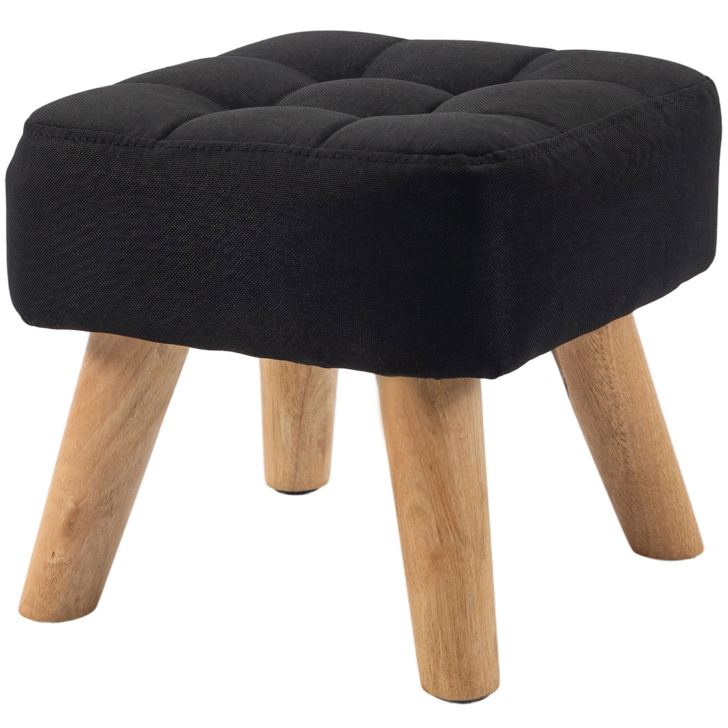 HOMCOM Linen Look Square Padded Footstool With Tufted Top And Wooden Legs For Comfort Black