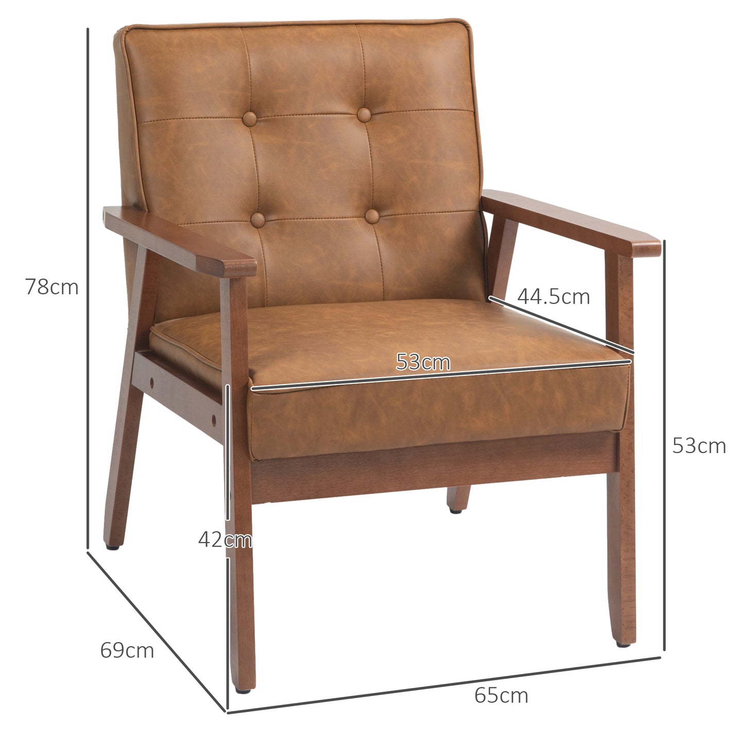 HOMCOM Two Pack Retro Style Accent Chairs With Faux Leather Seats Brown For Living Room Office And Bedroom