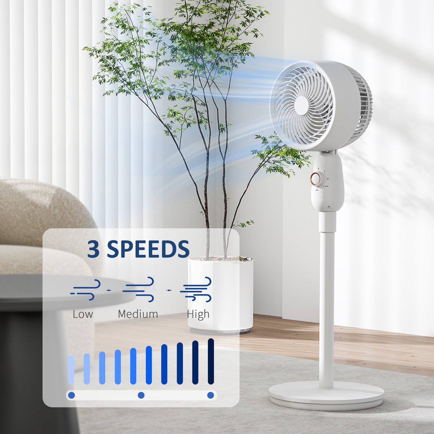 HOMCOM 12 Inch Pedestal Floor Standing Fan With 3 Speed Settings Oscillating Function For Bedroom Home Office White