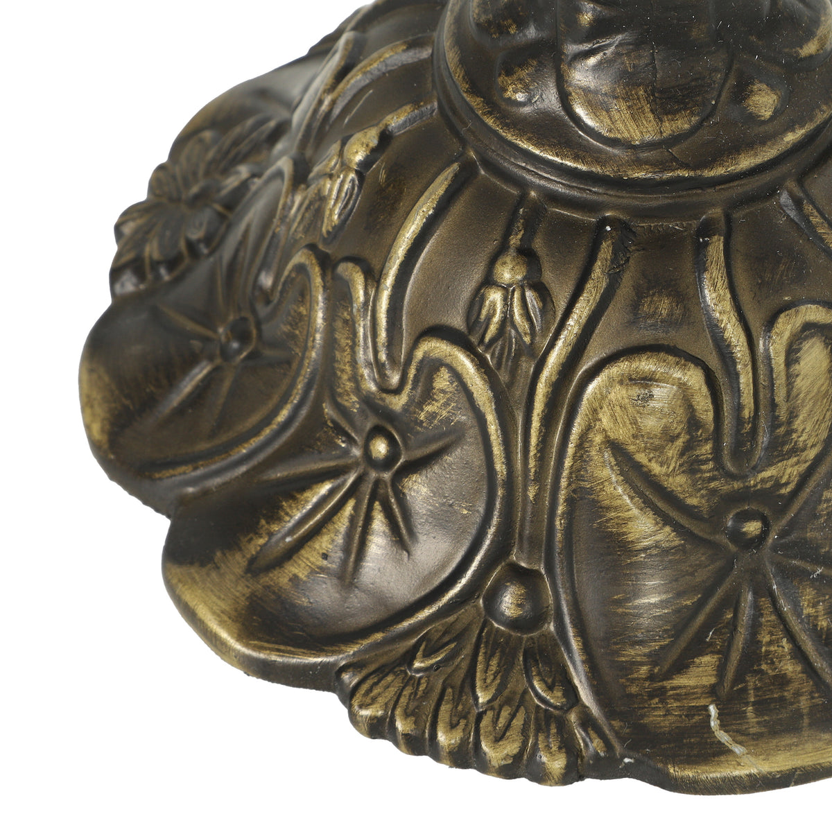 Brass decorative table lamp base with embossed floral pattern and ridged texture