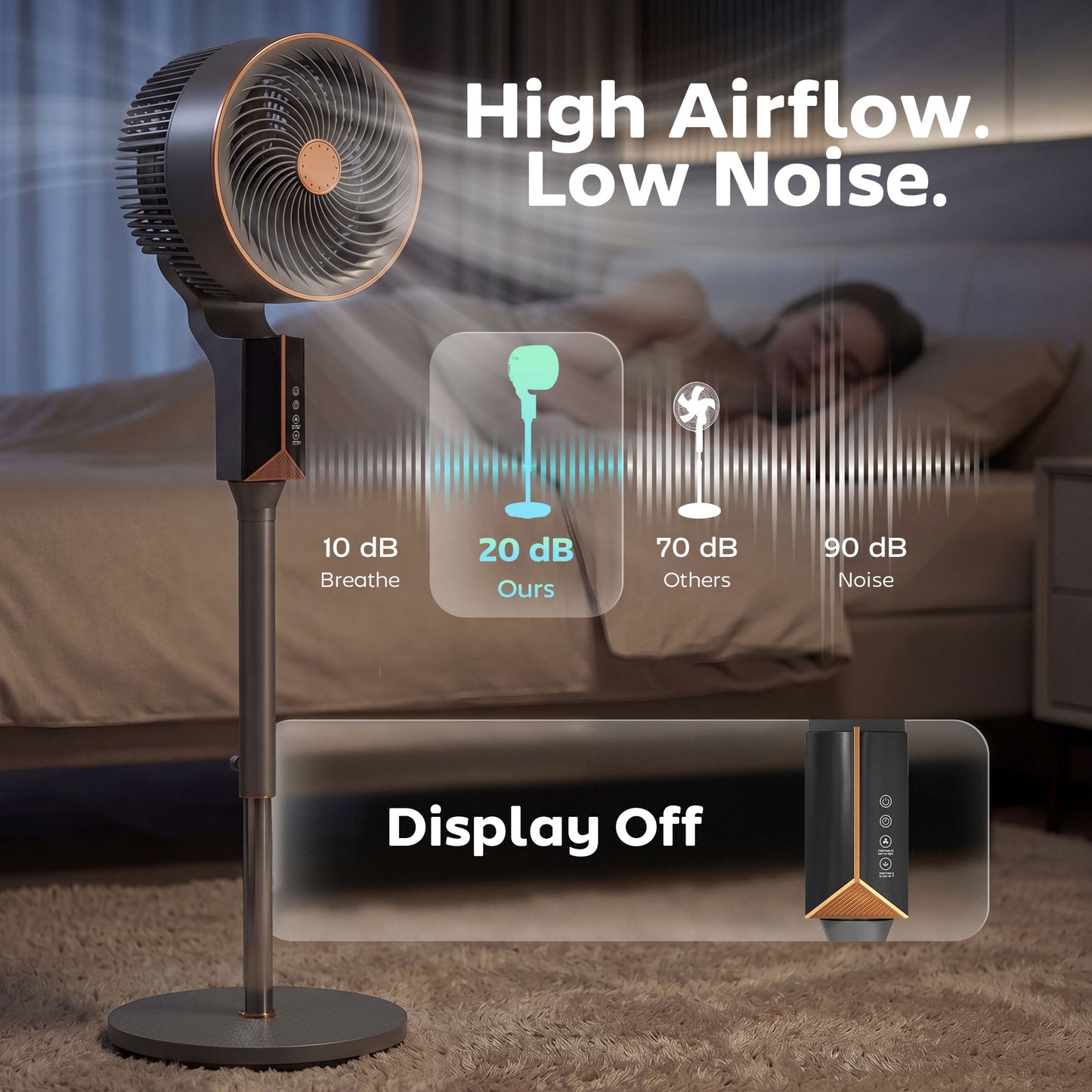 HOMCOM 20 Decibel Silent Standing Pedestal Fan 46 Inch With Remote 85 Degree Oscillation 8 Speeds Aromatherapy Pad