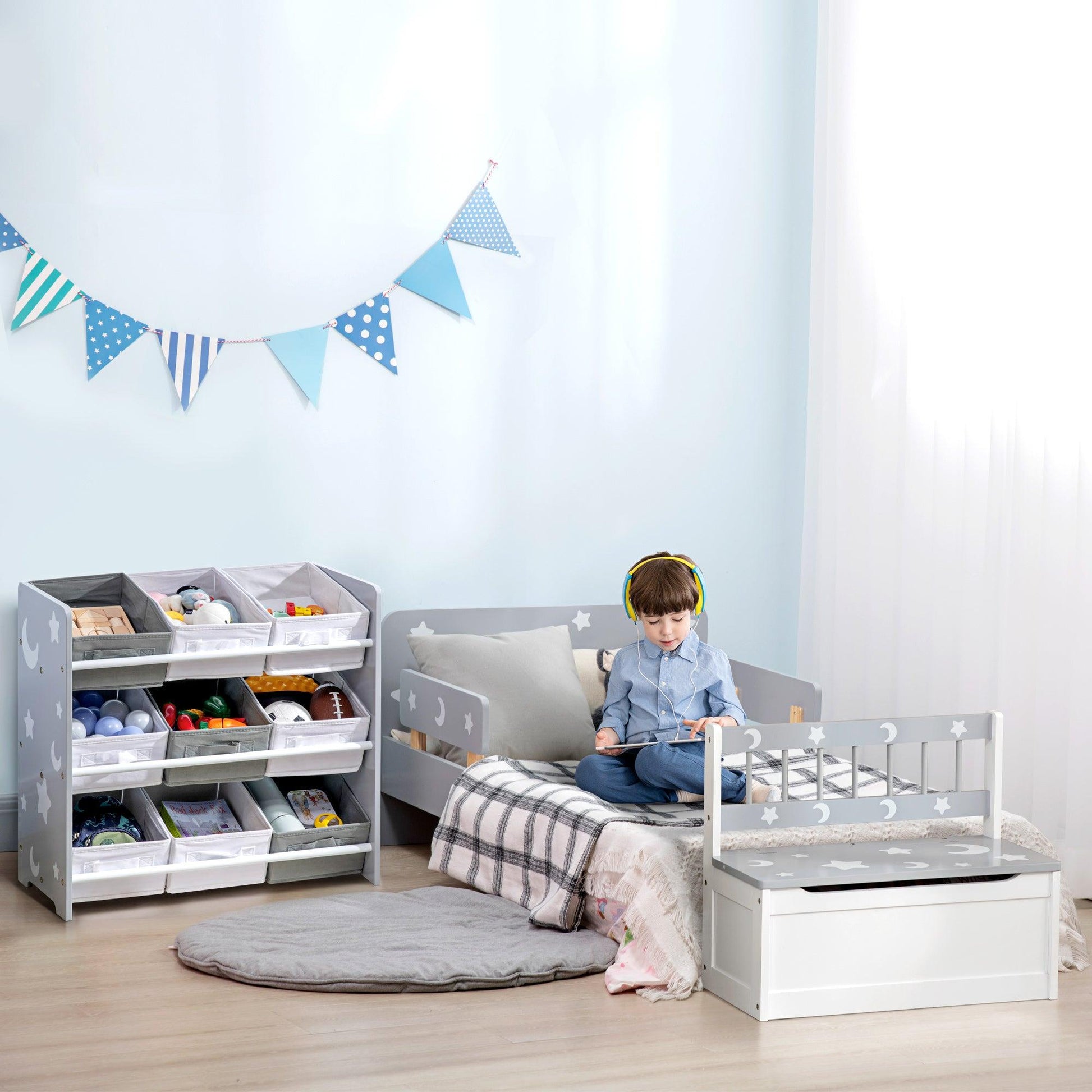 ZONEKIZ Storage Unit w/ 9 Removable Storage Baskets for Nursery Playroom - Grey - ALL4U RETAILER LTD