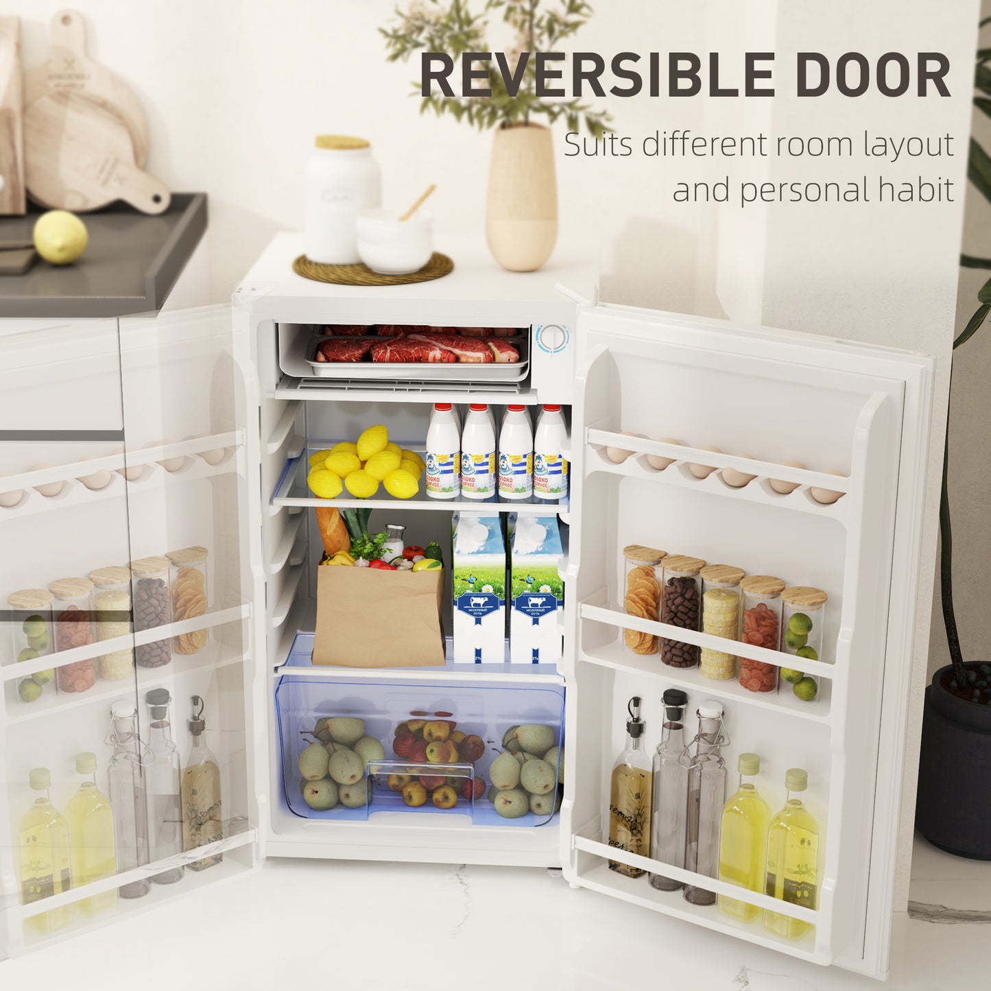 HOMCOM 91L Freestanding Under Counter Fridge With Lock White Compact Small Kitchen Home Office