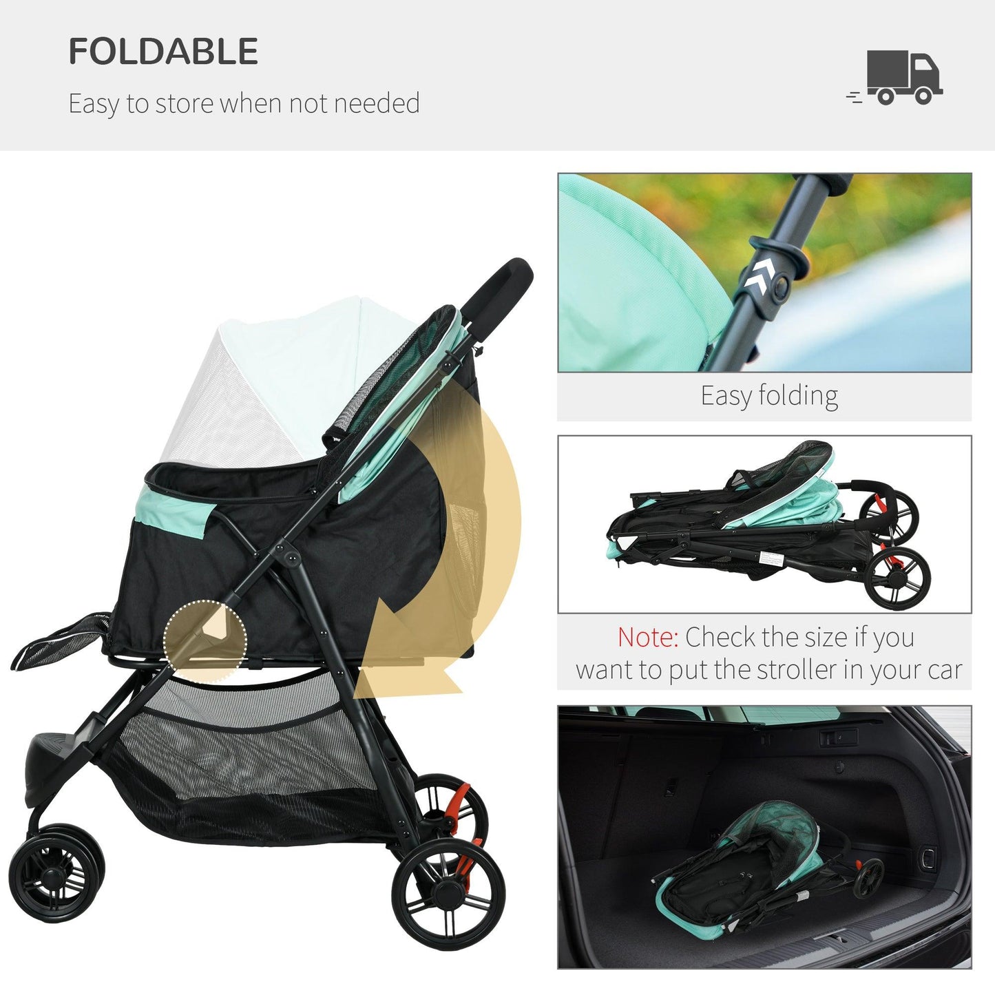 PawHut Foldable Pet Stroller with Rain Cover for XS and S-Sized Dogs Green - ALL4U RETAILER LTD