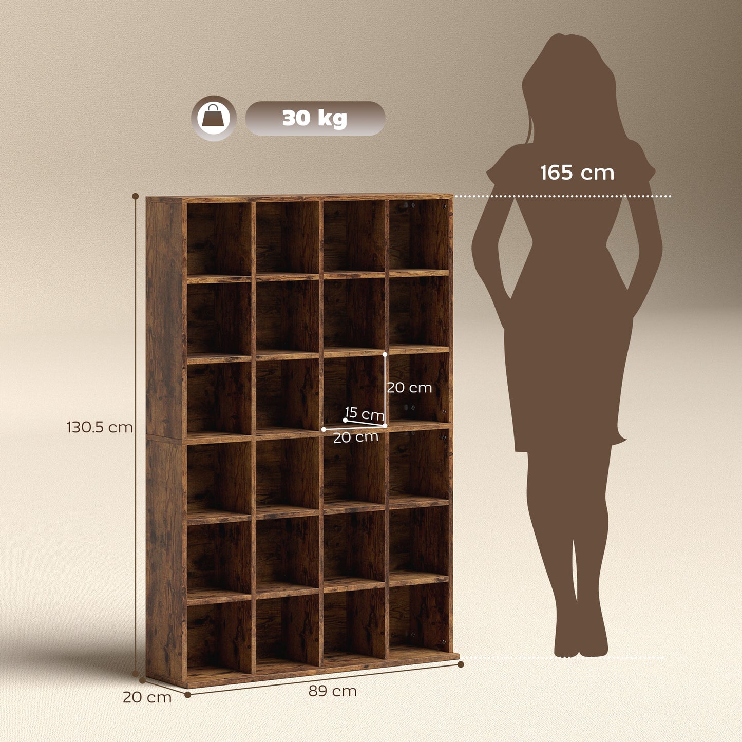 HOMCOM CD Storage Unit With Adjustable Shelves 89 x 130.5 cm Rustic Brown Media Display Furniture