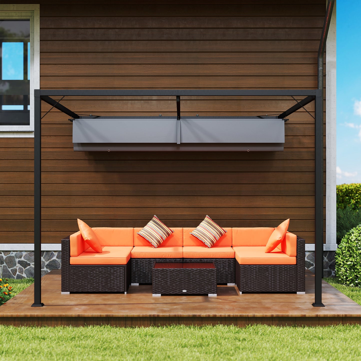 Outsunny 3x3 M Pergola With Sliding Canopy Grey Outdoor Gazebo For Patio And Garden Shade