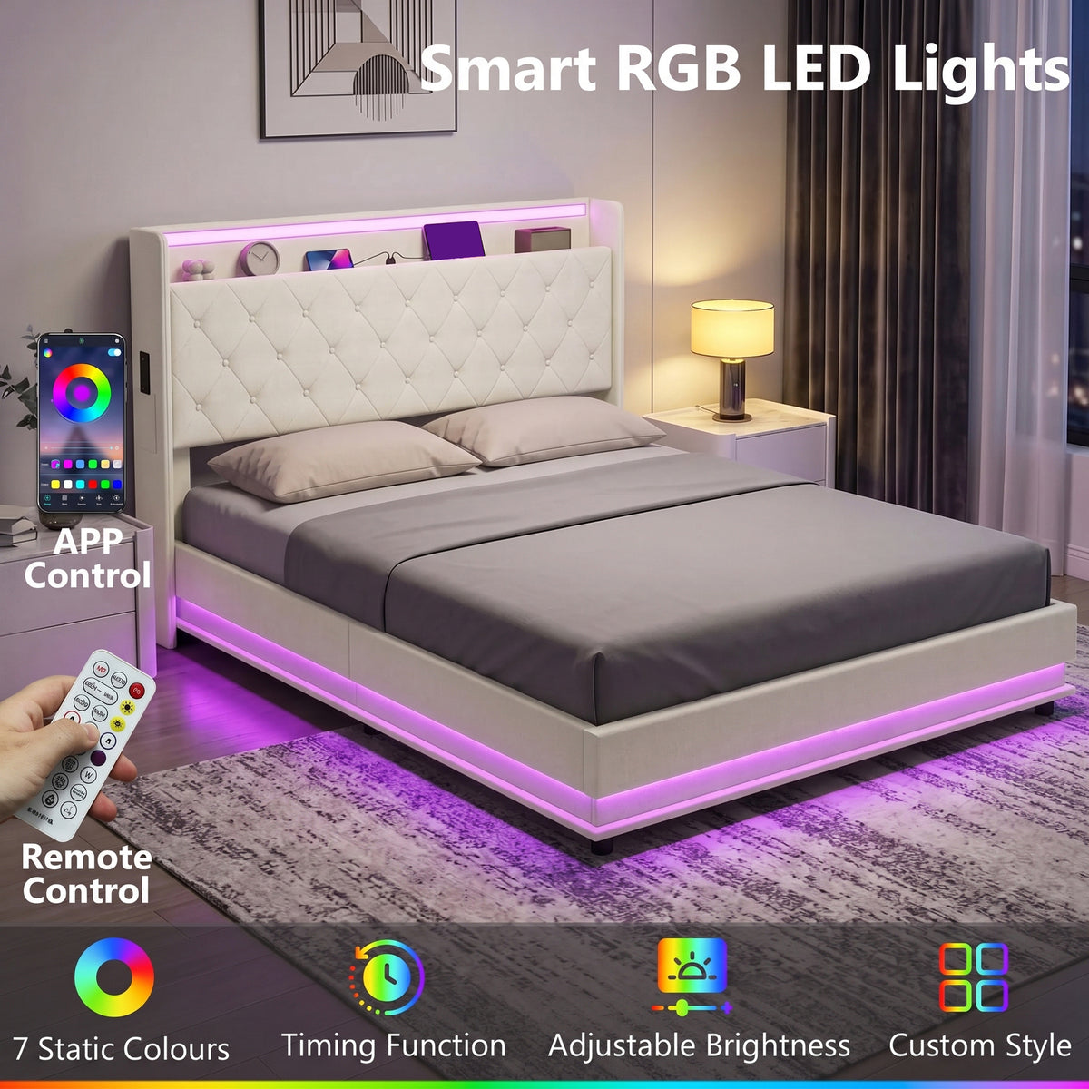 HOMCOM King Bed Frame With Hydraulic Storage Led Charging