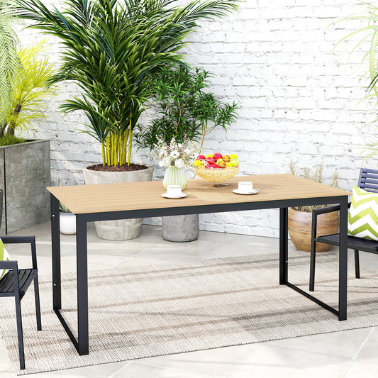 Outsunny 6 People Outdoor Dining Table With Slatted Wood Effect Top And Metal Frame 160 x 80 x 75 cm For Balcony