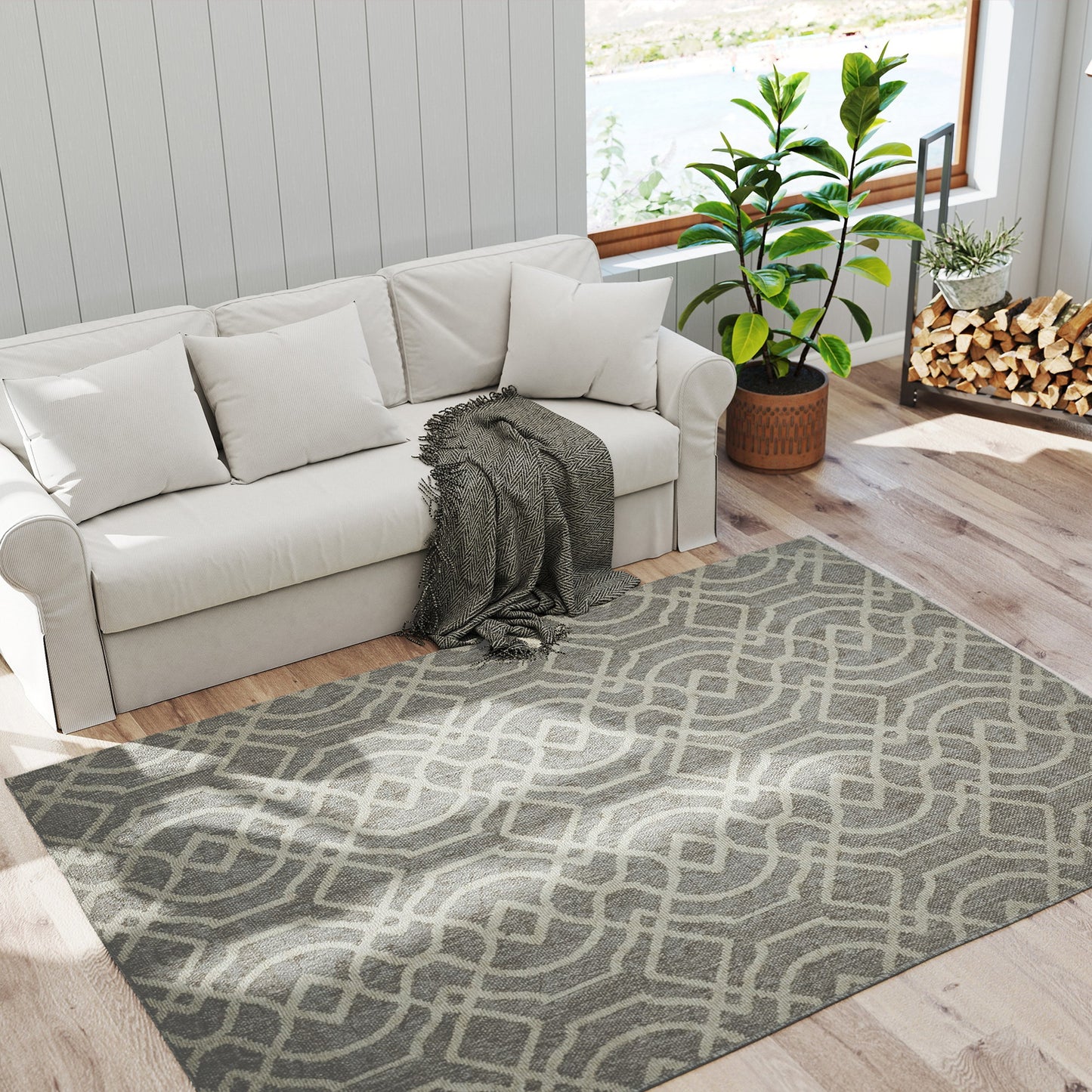 HOMCOM UV Resistant Indoor And Outdoor Area Rug With Geometric Pattern And Machine Washable 230 X 160 Cm Grey