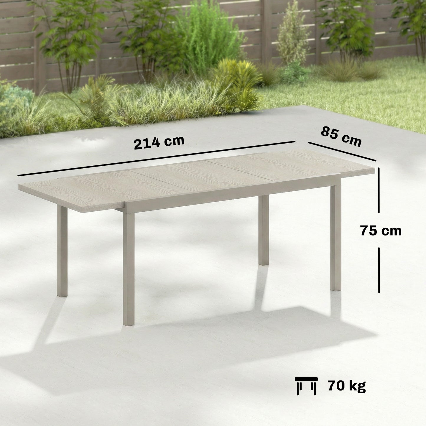 Outsunny Extending Garden Table Aluminium Outdoor Dining For 8 To 10 People With Wood Like Surface Light Grey