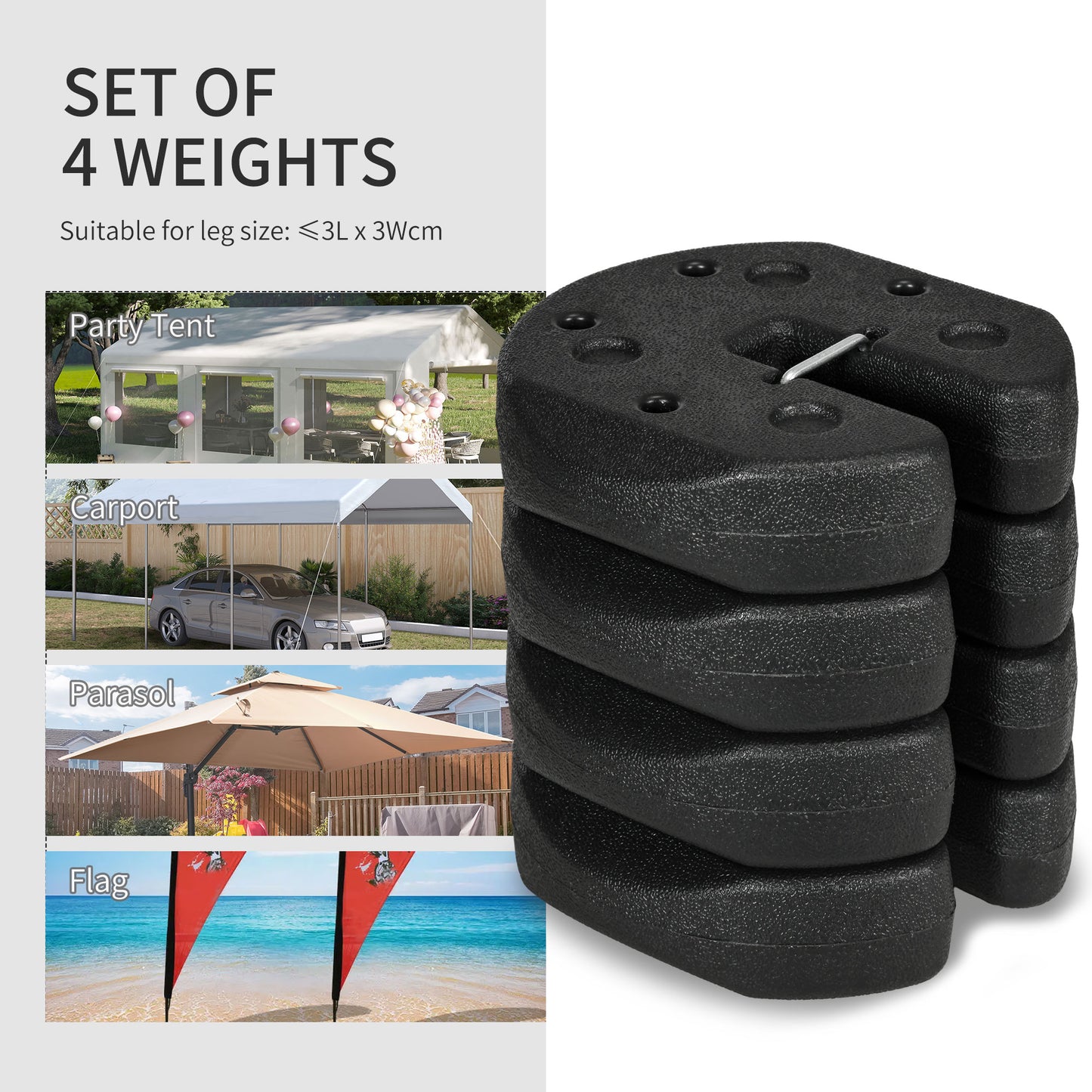 Outsunny Heavy-Duty Canopy Weights Set of 4, 12KG Stabilizing Weights with Reinforcement Pins & Carry Belt for Tents and Marquees - ALL4U RETAILER LTD