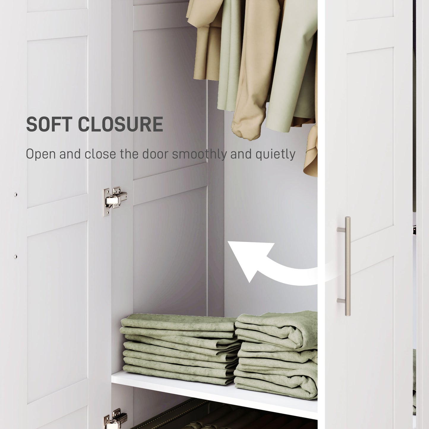 HOMCOM White Double Paneled Door Wardrobe With Shelves Quiet Smooth Glide Doors Modern Storage Solution