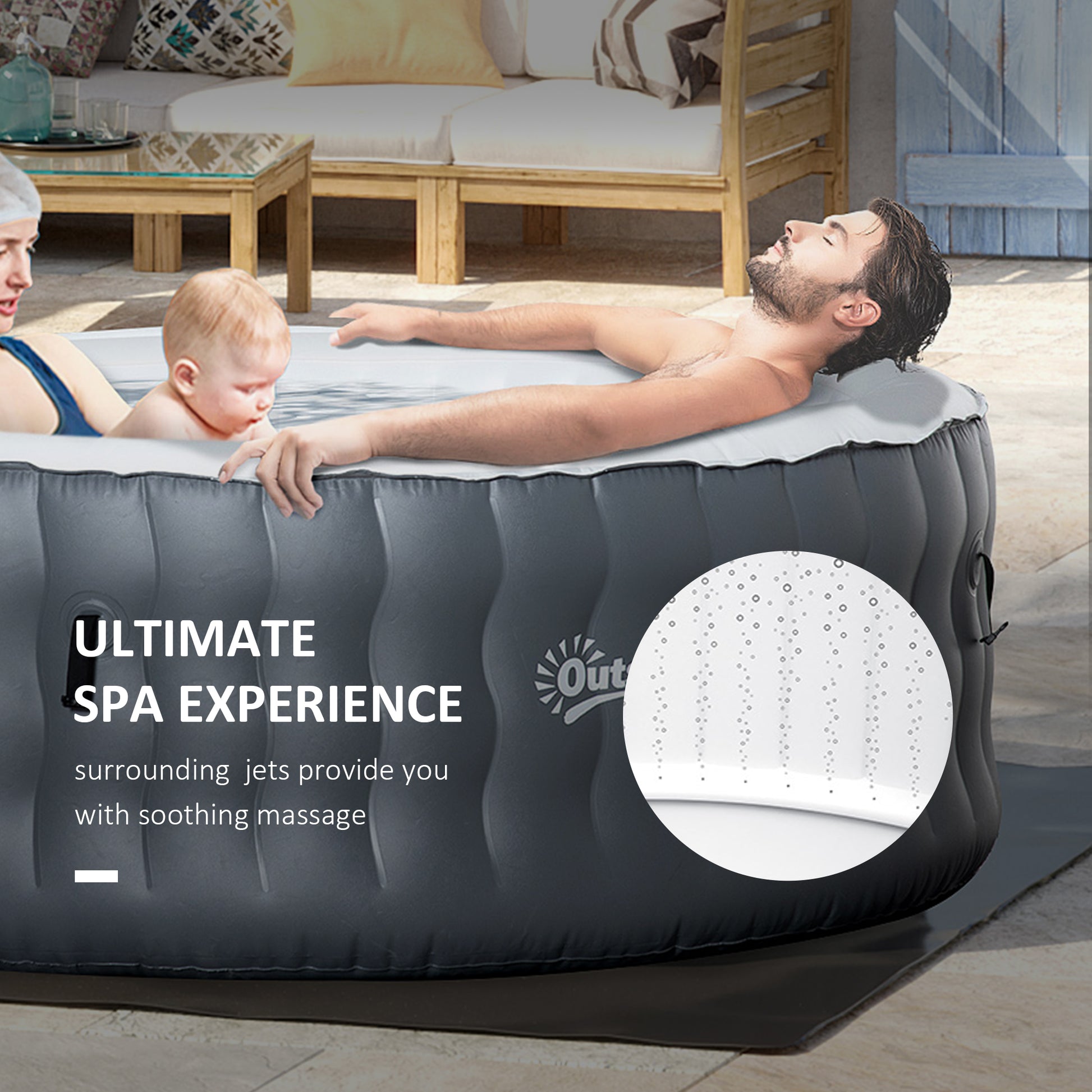 Outsunny Inflatable Round Hot Tub Spa for 4-6 People with Pump, Cover, and Filter - Grey - ALL4U RETAILER LTD