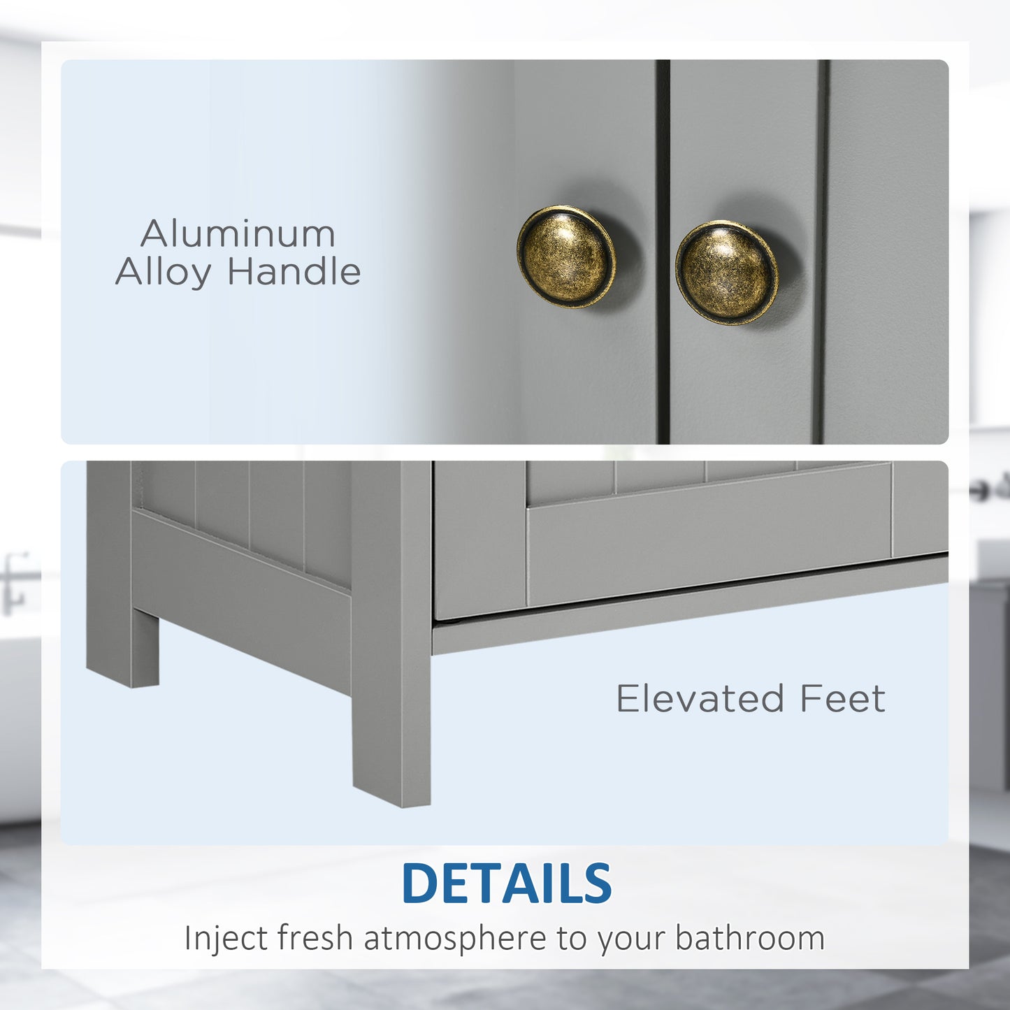 Kleankin Light Grey Modern Under Sink Bathroom Storage Cabinet with Shelves and Double Doors - ALL4U RETAILER LTD