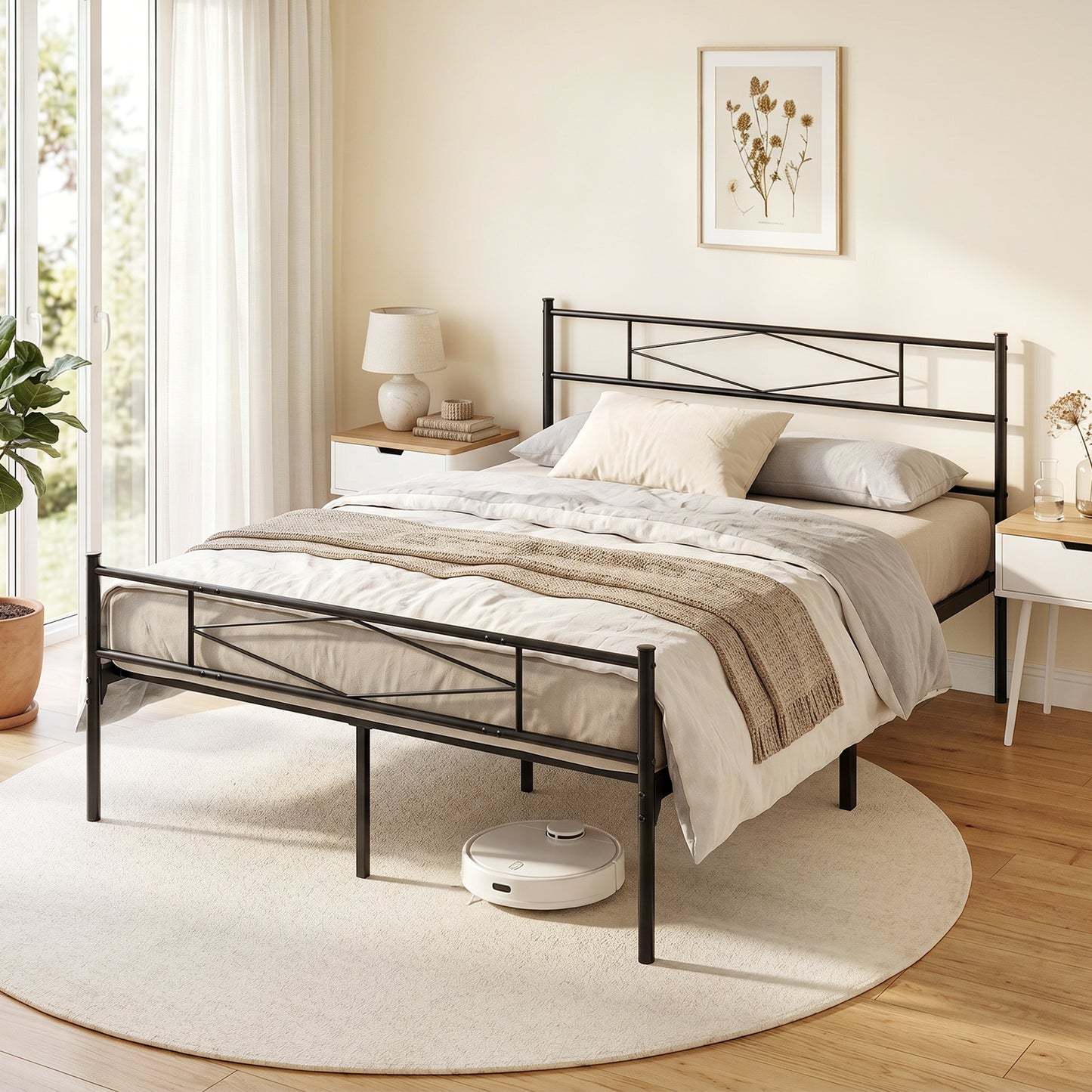 HOMCOM 5ft King Bed Frame with Headboard and Footboard, Metal Platform Bed with 32 cm Underbed Storage, Black