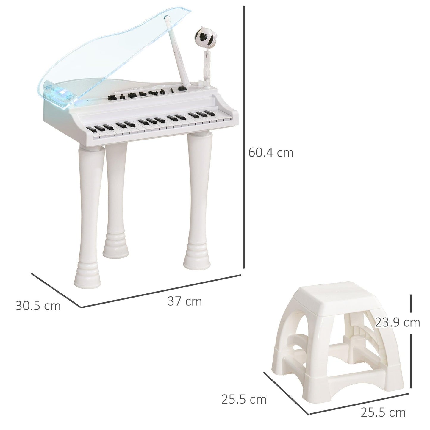 AIYAPLAY 32-Key Kids Piano Keyboard Set with Microphone, Lights, Stool | White - ALL4U RETAILER LTD