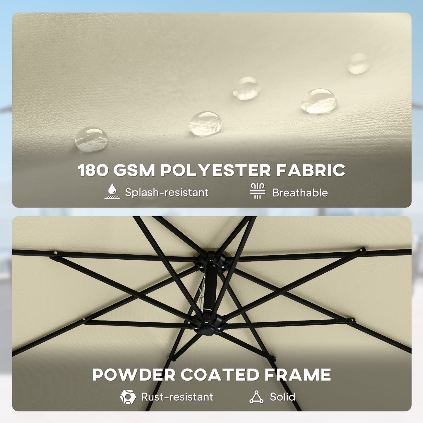 Outsunny 3 m Cantilever Garden Parasol With Cross Base Sandbag 360 Degree Rotation Overhanging Banana Umbrella Beige