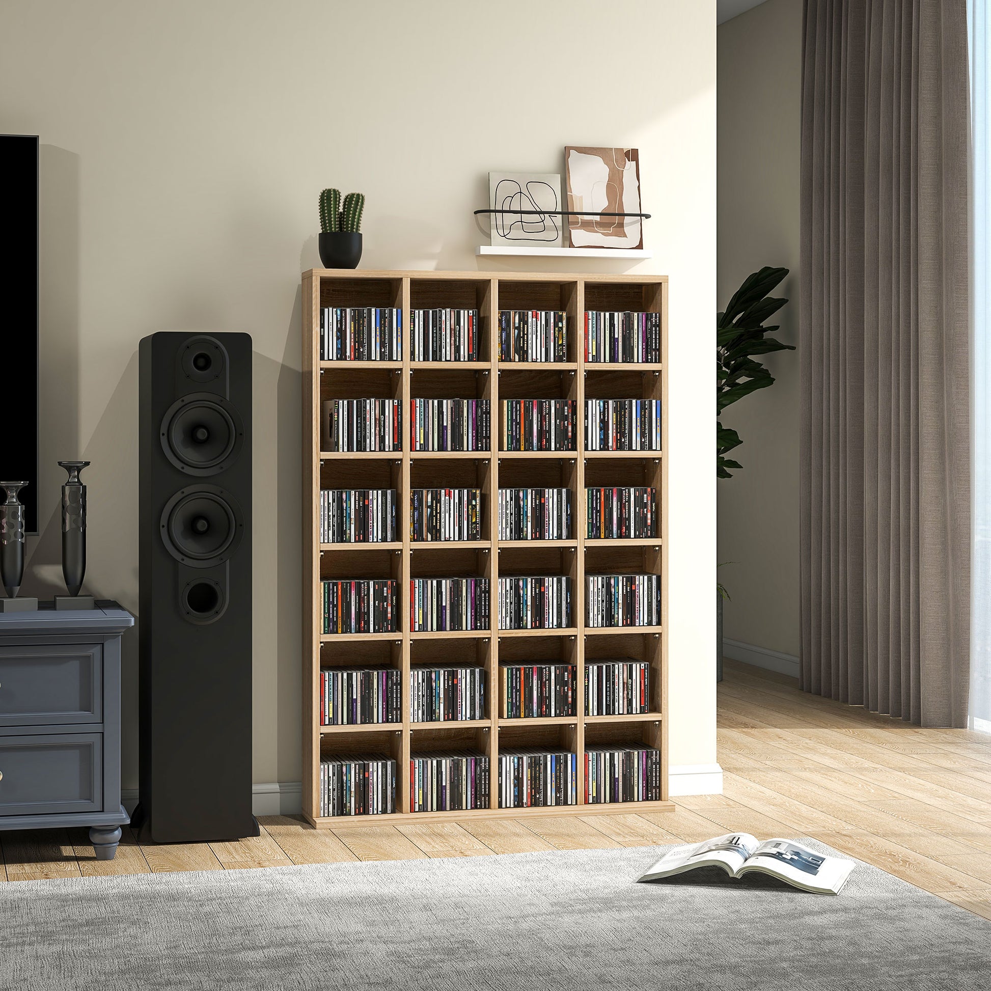 HOMCOM Modern Adjustable CD and DVD Storage Unit in Natural Wood Finish - 89 x 130.5 cm - ALL4U RETAILER LTD