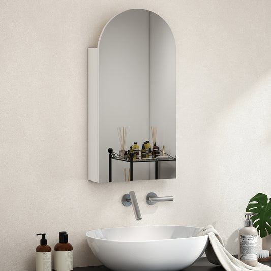 HOMCOM Arched Frameless Bathroom Mirror Cabinet With Adjustable Glass Shelves White