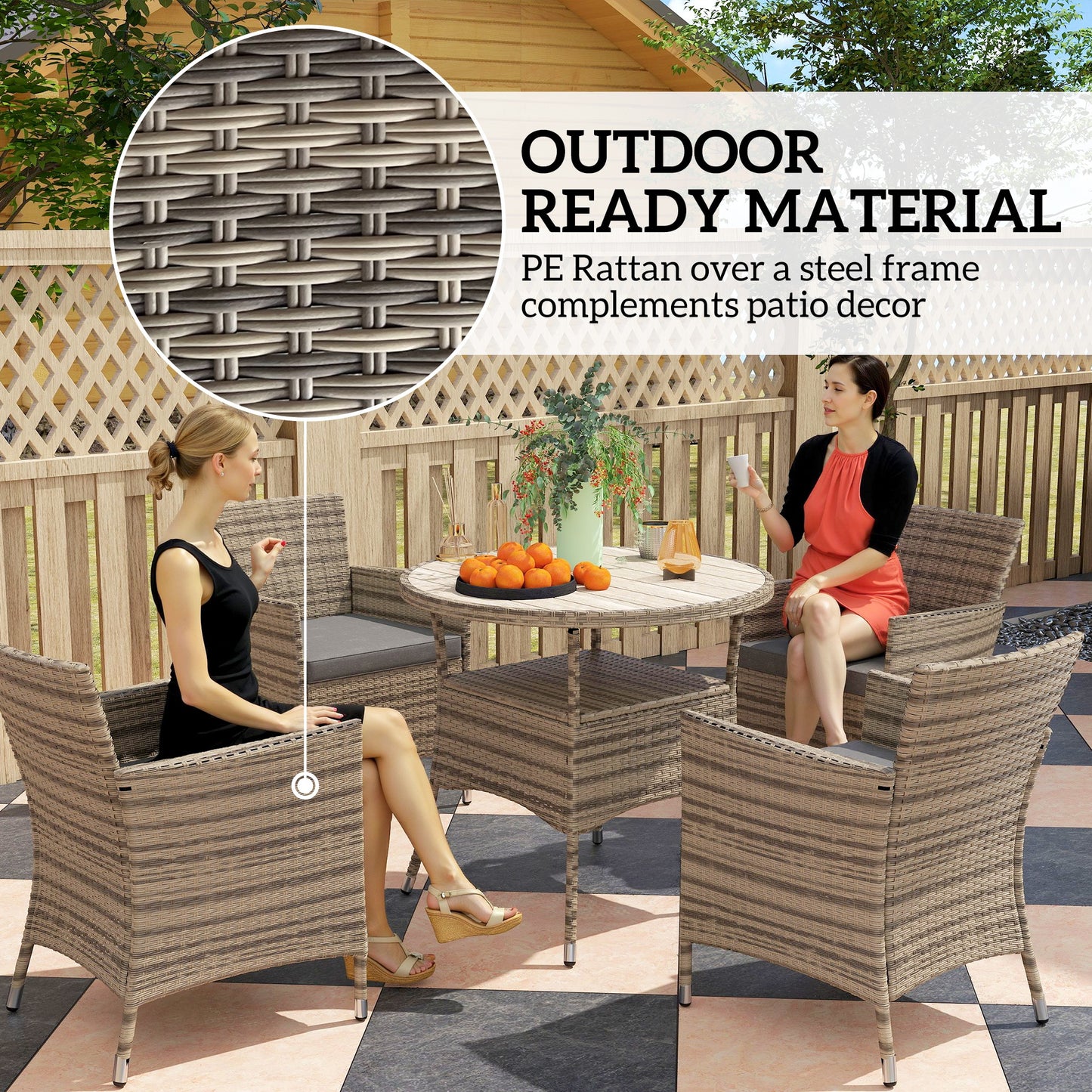 Outsunny Five Piece Rattan Garden Set With Two Tier Table Grey Outdoor Patio Furniture