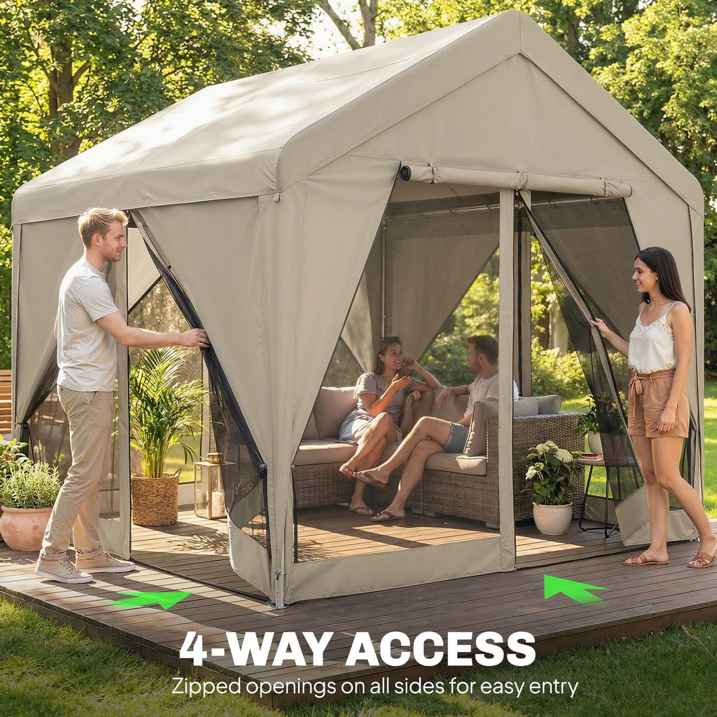 Outsunny 3 By 3 Meter Patio Gazebo With Netting And Curtains For Privacy And Shade Galvanised Steel Frame Khaki