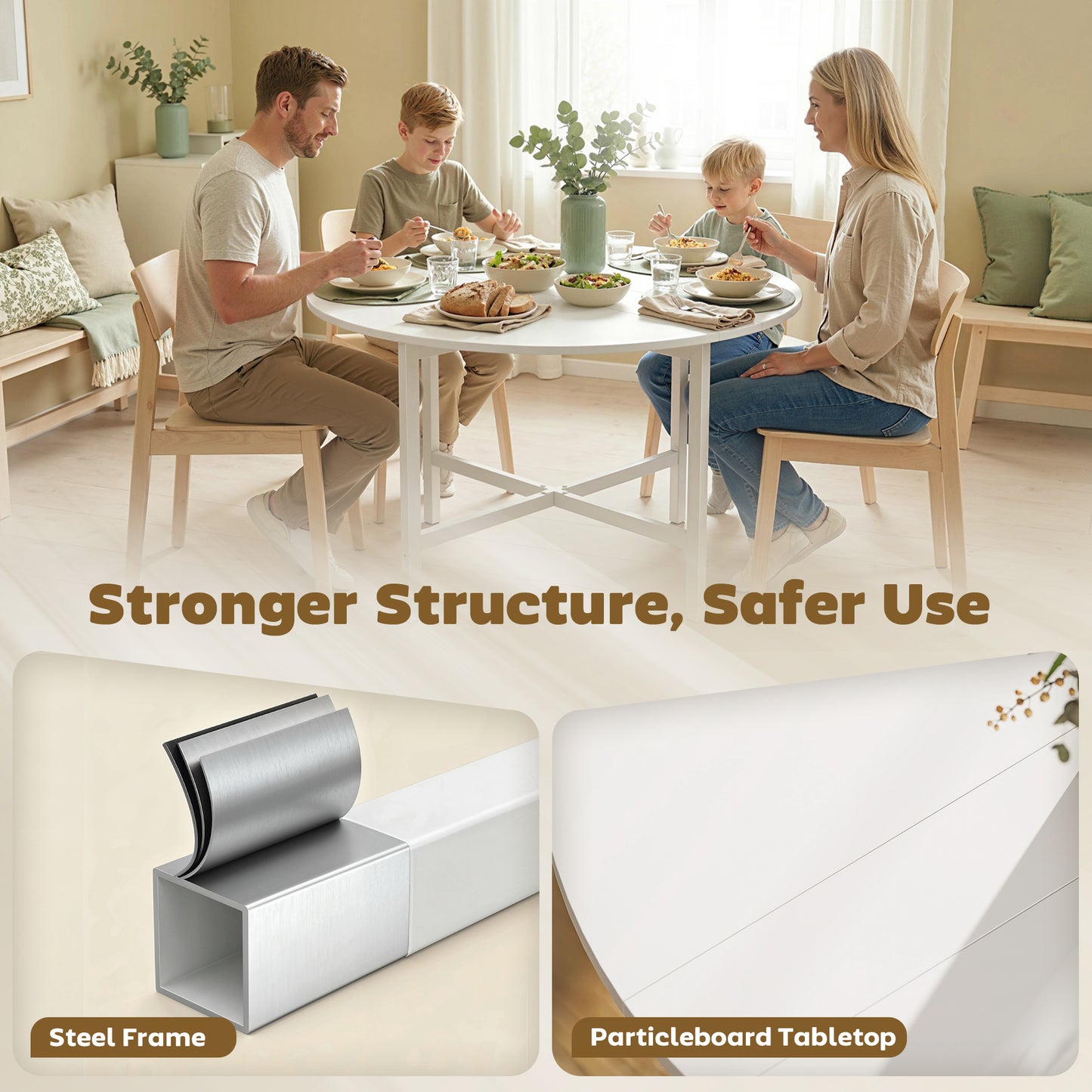 HOMCOM Collapsible Drop Leaf Table Folding Dining Table For Small Spaces Extendable Kitchen Table With Steel Frame White