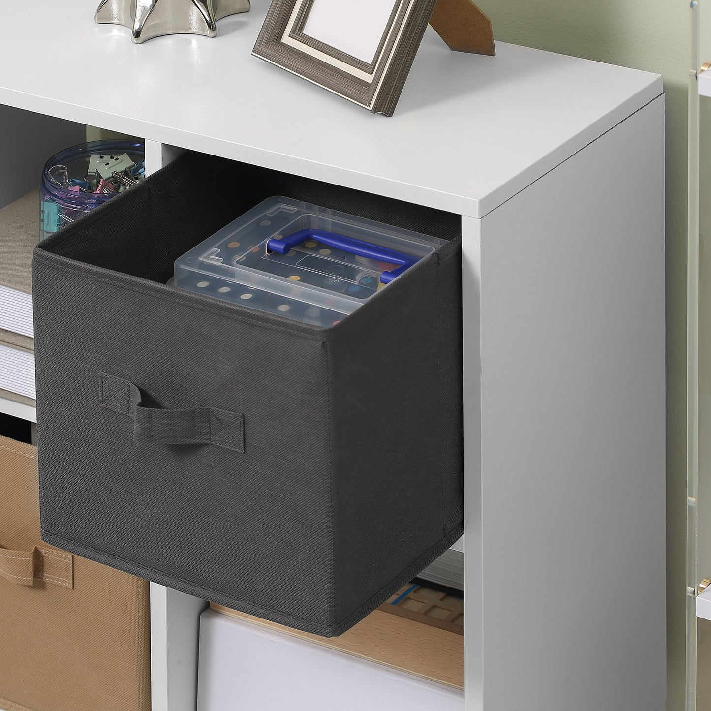 HOMCOM Freestanding 6 Cube Storage Cabinet With 3 Fabric Drawers And Open Shelves White Home Office