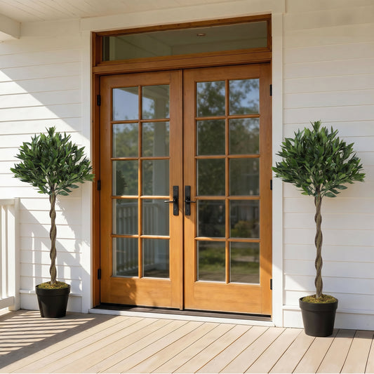 Outsunny Artificial Bay Laurel Topiary Trees Twisted Trunk Set 2 with Weighted Pots Topiary Balls Outdoor