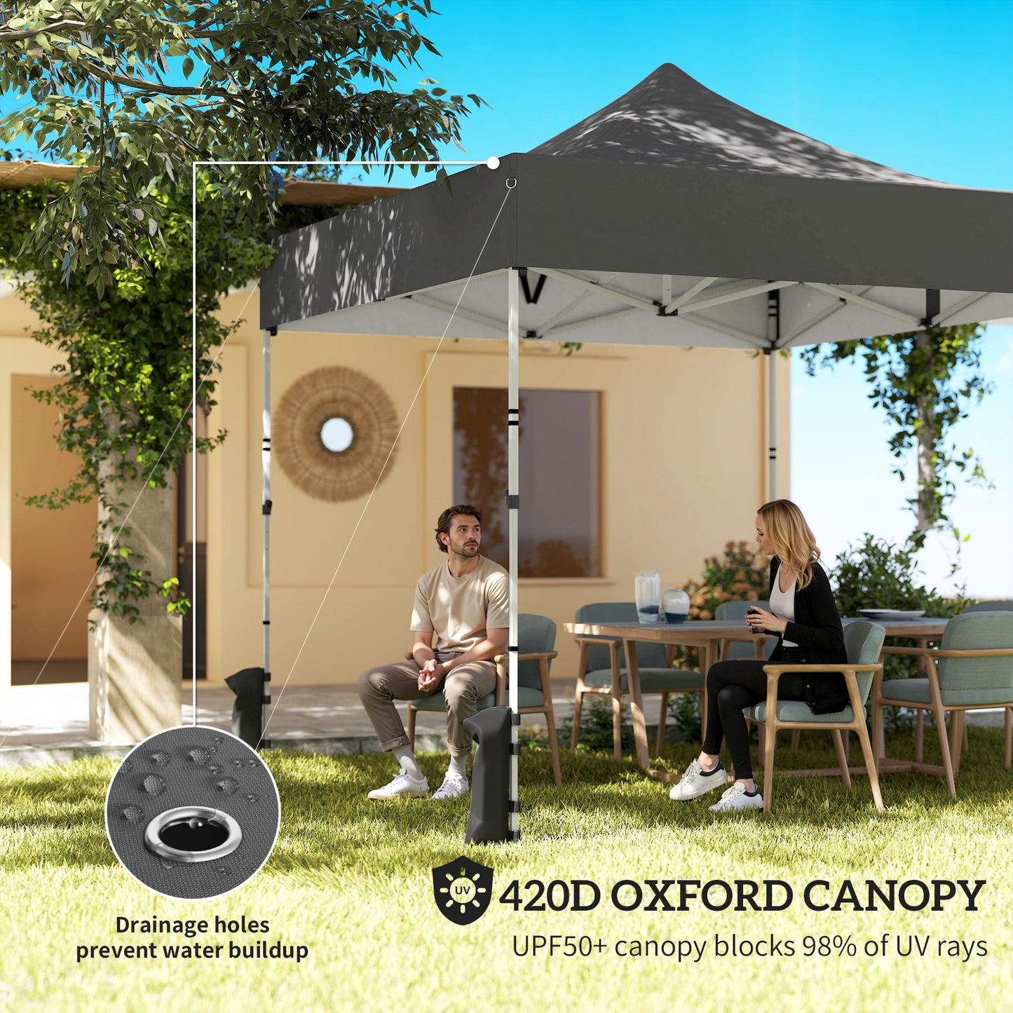 Outsunny 3m By 3m Pop Up Gazebo With Sidewalls UPF 50 Plus Heavy Duty Garden Tent Marquee Dark Grey Wheeled Carry Bag