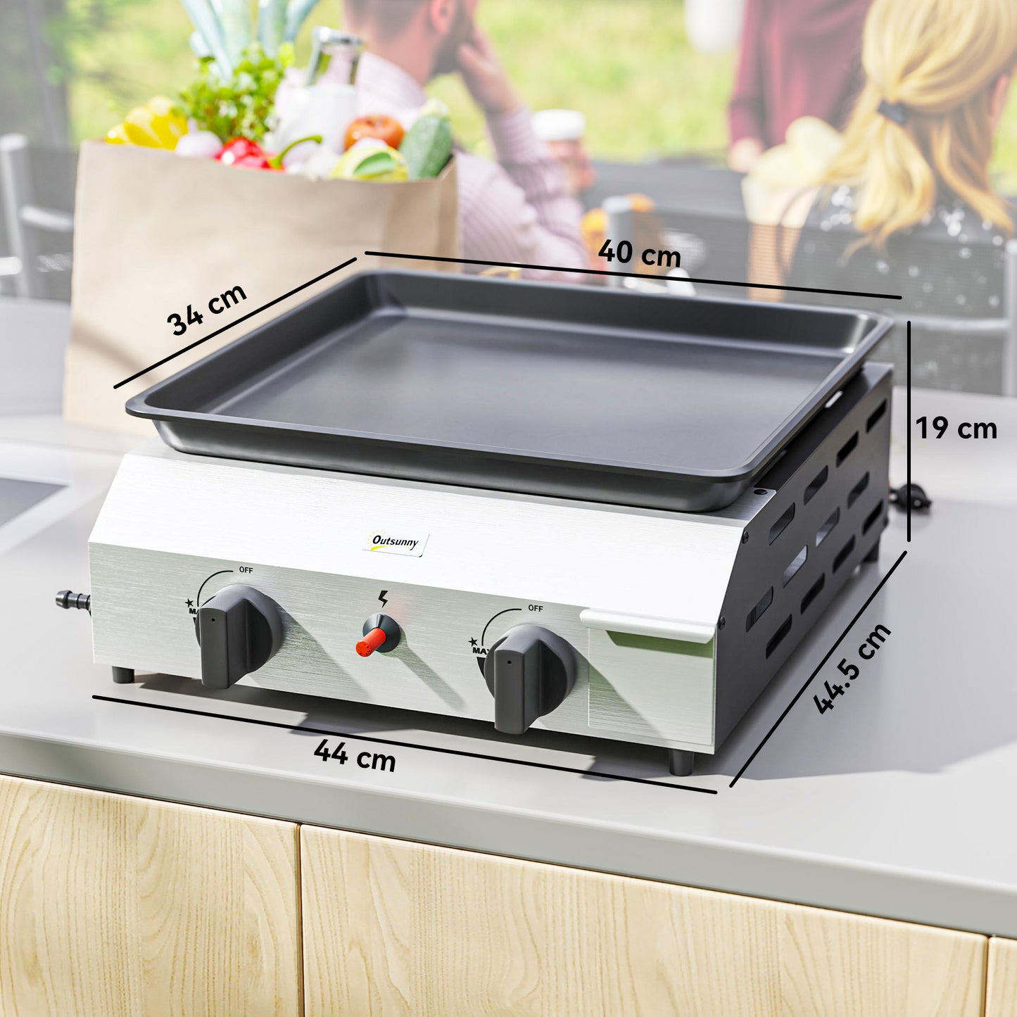 Outsunny Two Burner Portable Gas Grill With Adjustable Two Point Four Kilowatt Burners And Pull Out Grease Tray