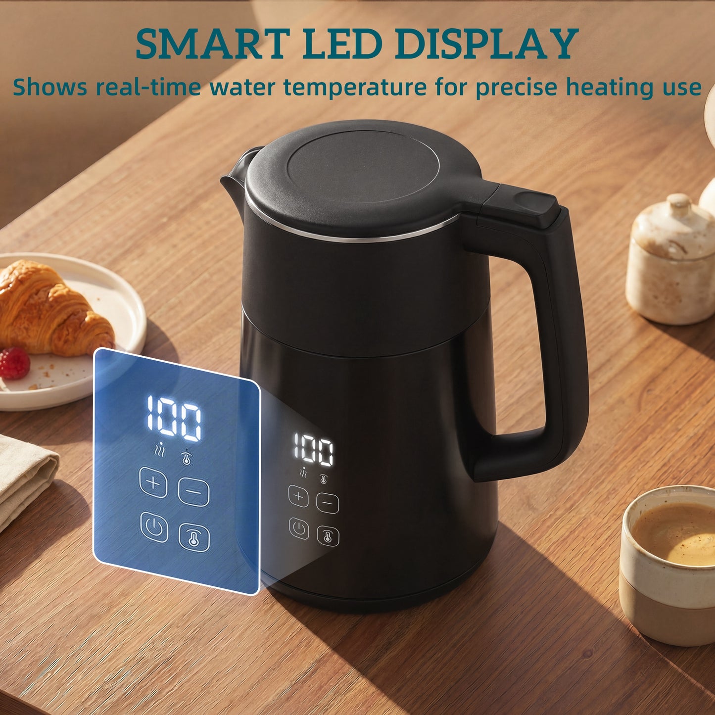 HOMCOM Electric Kettle 1.7L 3kW Fast Boil With UK Strix Thermostat LED Display Keep Warm Black