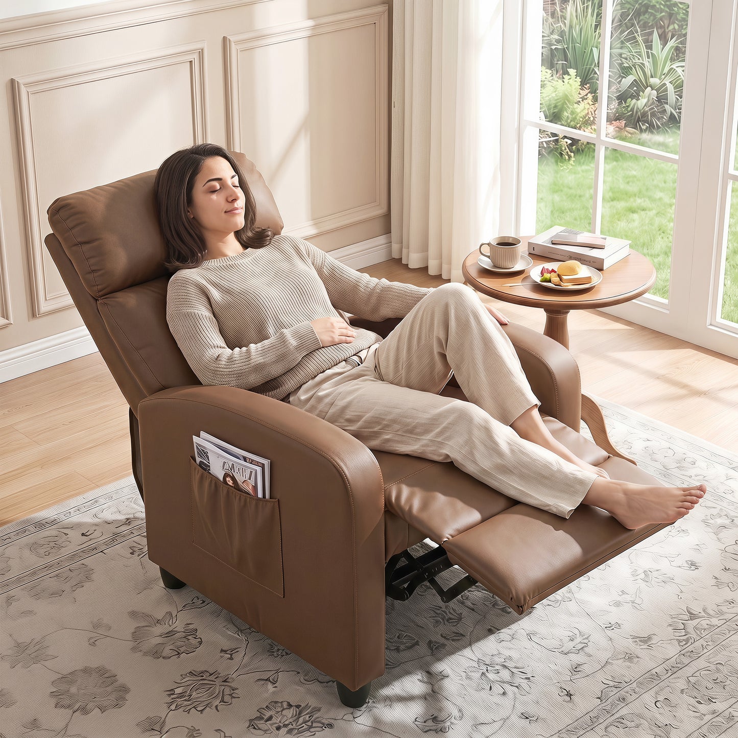 Homcom Massage Recliner Faux Leather Push Back Armchair Dark Brown