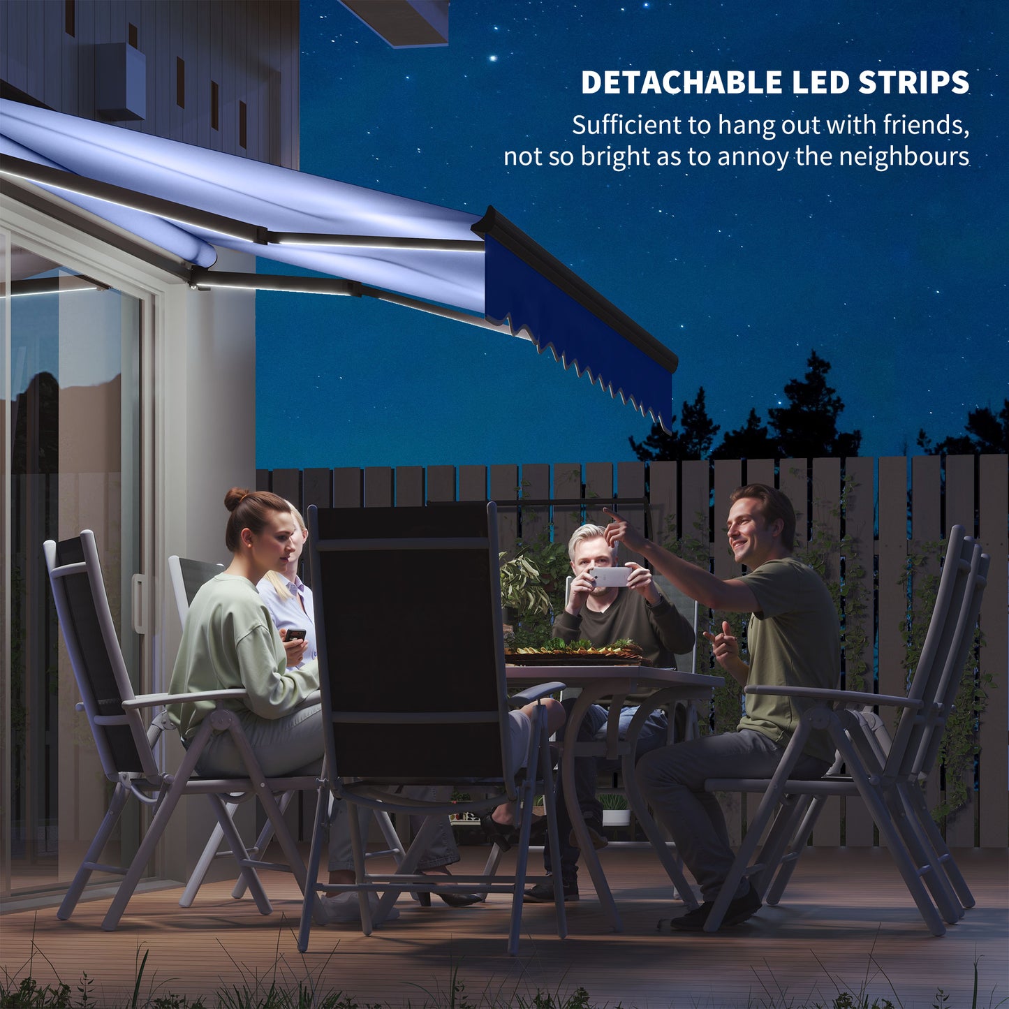 Outsunny 3 x 2.5m Electric Retractable Awning With LED Light And Remote Aluminium Frame UV50+ Blue