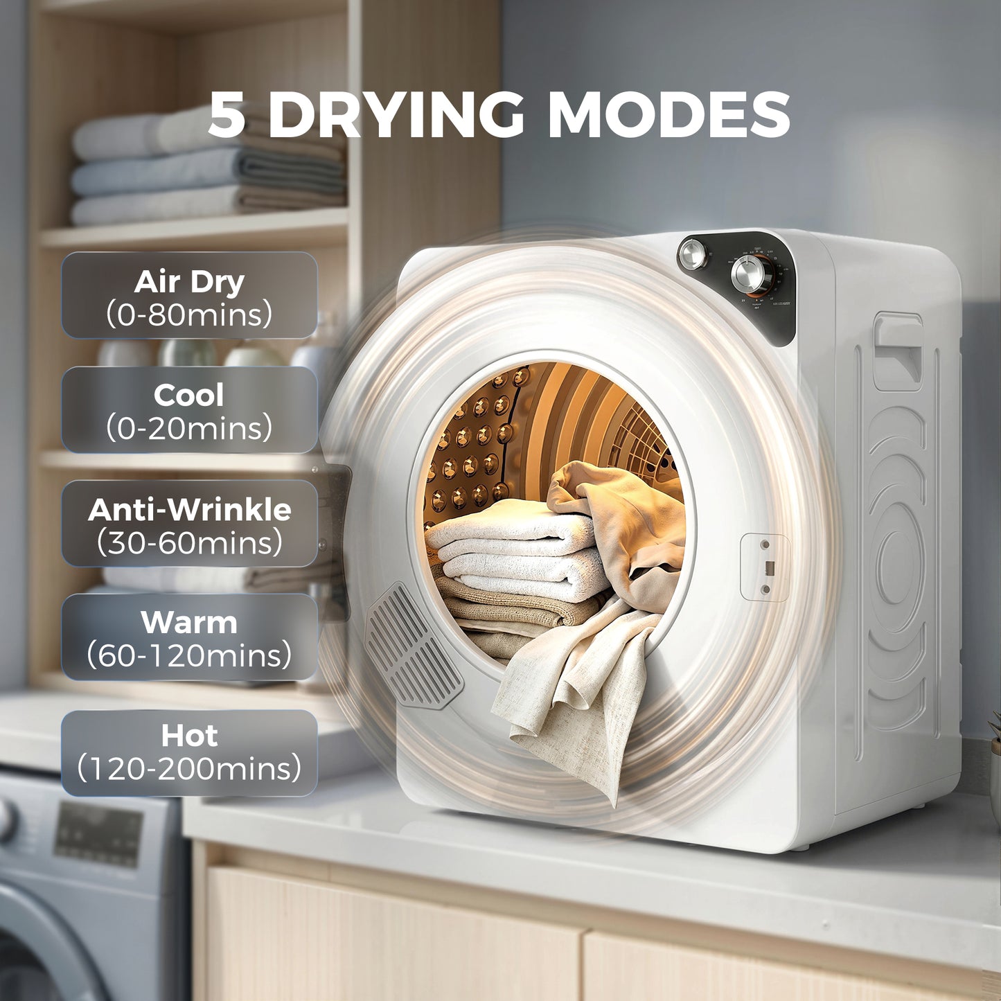 HOMCOM 5kg Vented Tumble Dryer 1000W Compact With 5 Drying Modes Stainless Steel Drum White