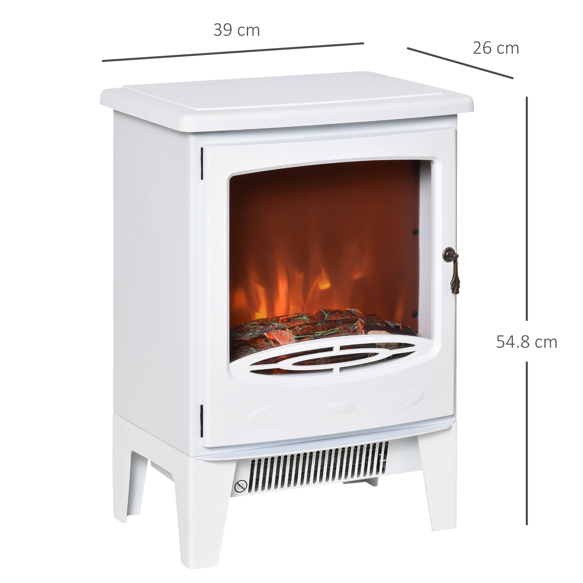 HOMCOM Freestanding Electric Fireplace with Realistic Flame Visuals and Overheat Protection, 900W/1800W, White - ALL4U RETAILER LTD