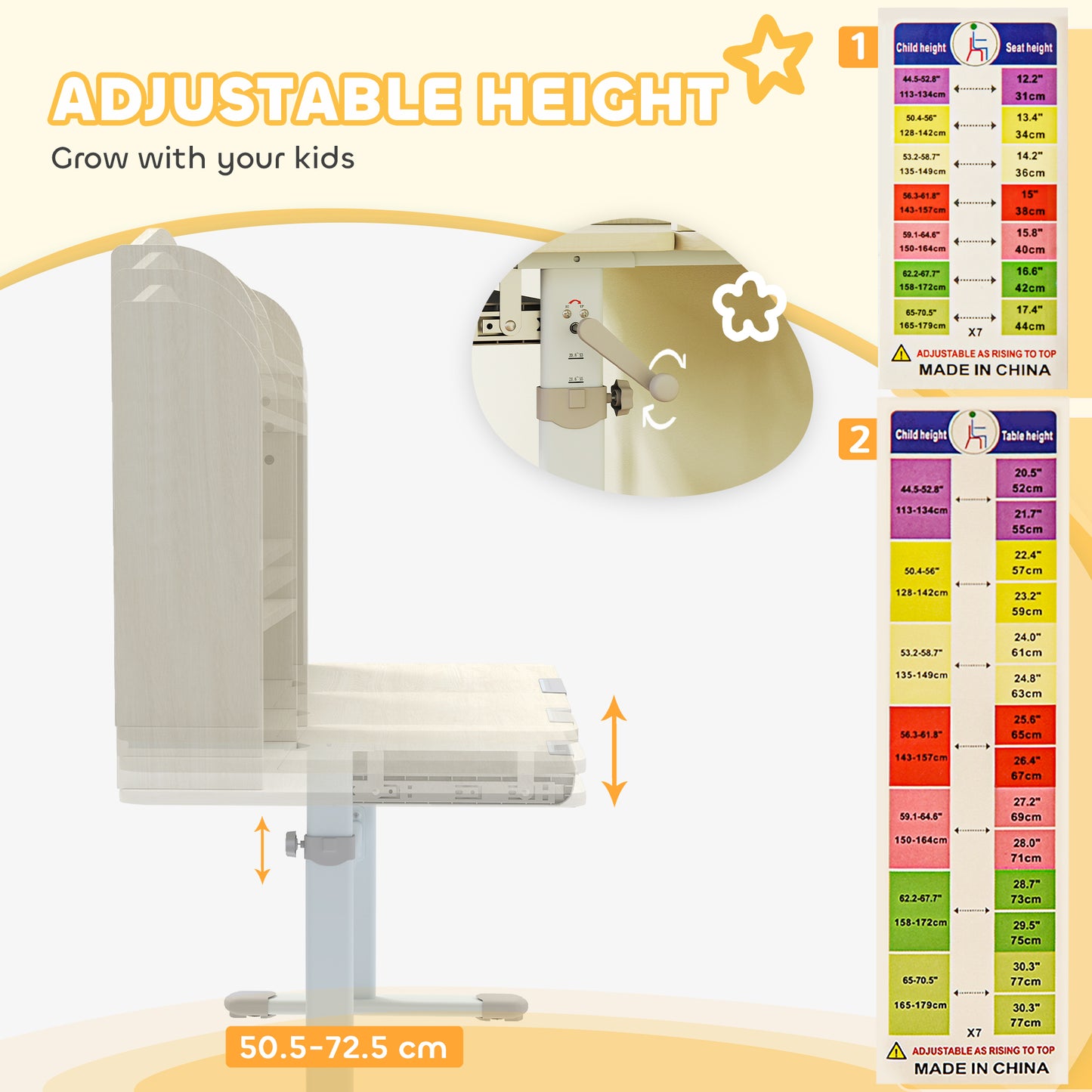 AIYAPLAY Kids Desk Height Adjustable Tilt Desktop With Hutch Drawer Storage Shelf Pegboard For Ages 3 To 12