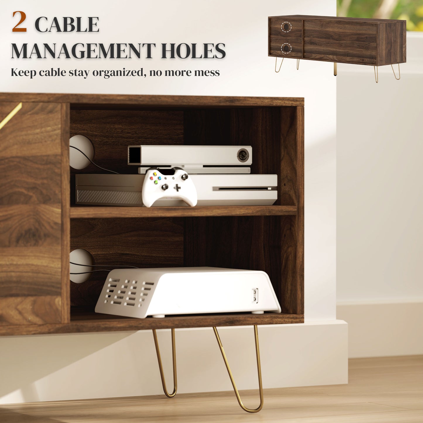 HOMCOM TV Stand Cabinet For Up To 60 Inch TV Modern 130cm Unit With Adjustable Shelves And Hairpin Legs Brown