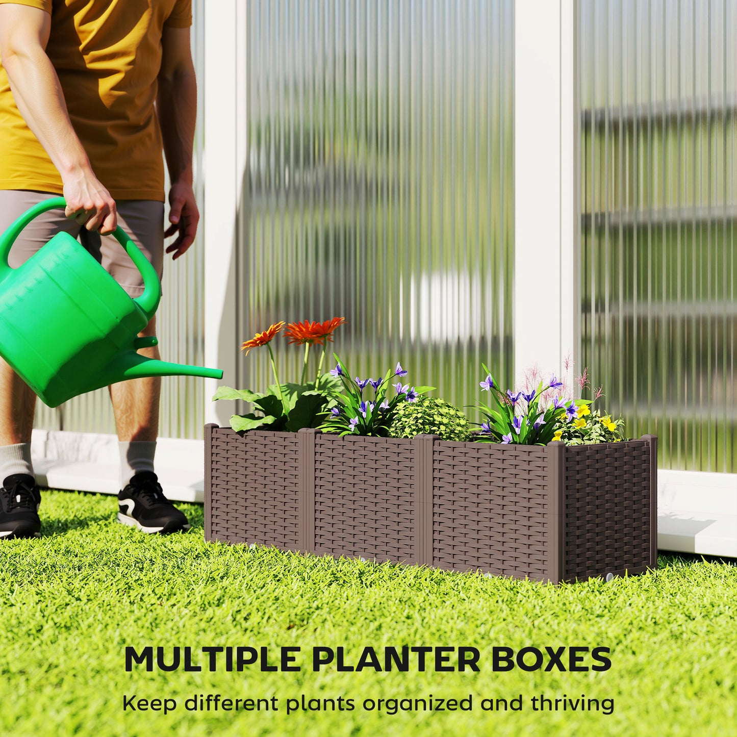 Outsunny Plastic Raised Garden Bed With Legs Self Watering Elevated Planter Boxes With Drainage Holes And Plugs
