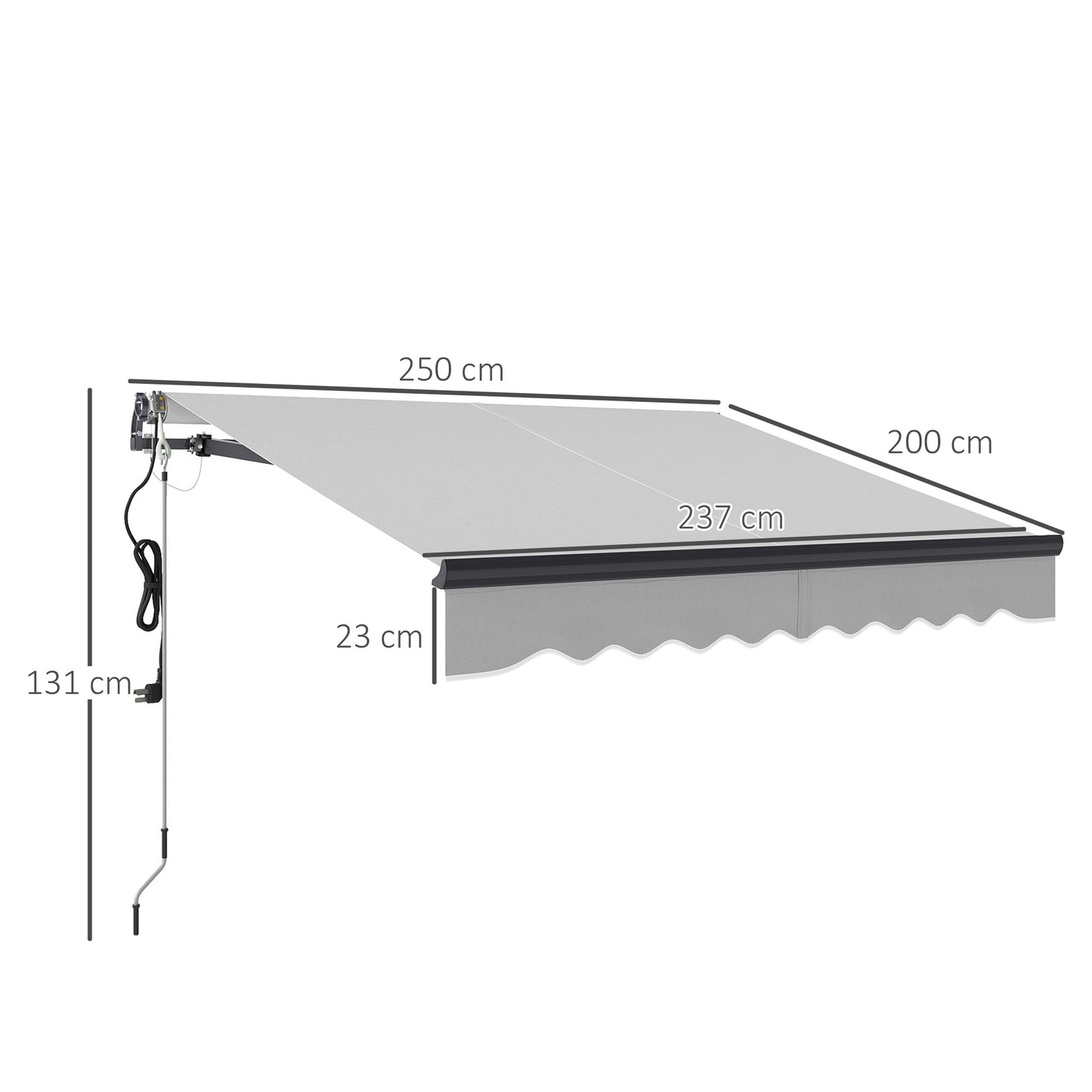 Outsunny 2.5 x 2m Electric Awning With Remote Controller Aluminium Frame Retractable Sun Shade Canopy For Garden