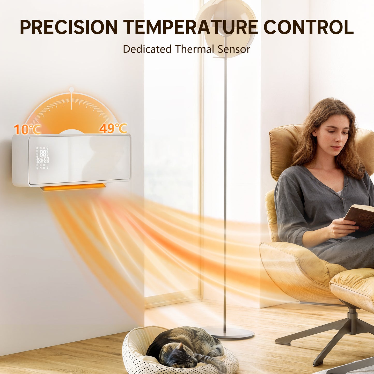 HOMCOM 2000W Ceramic Electric Space Heater With Fan And Adjustable Thermostat Wall Mounted White