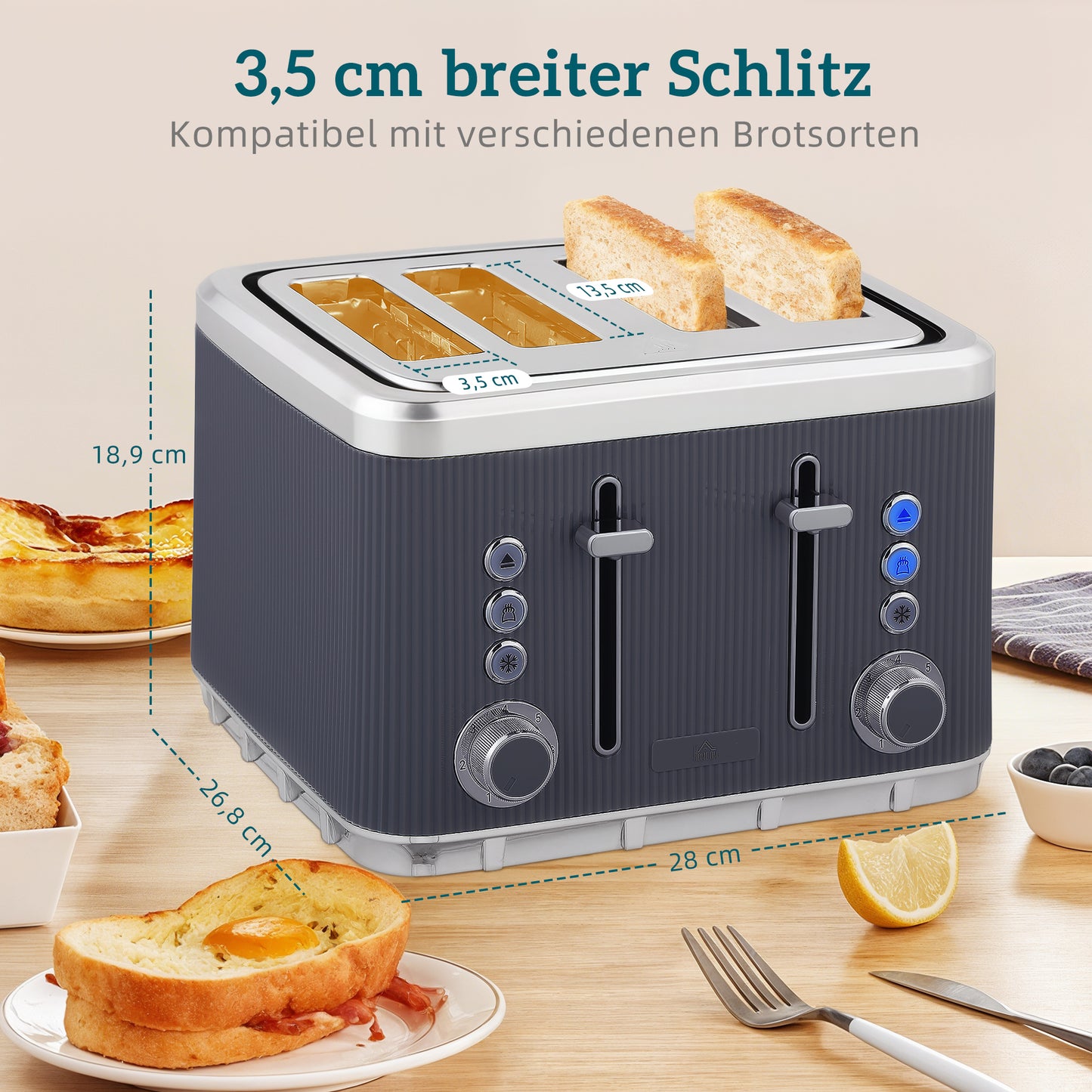 Homcom Electric Kettle and 4 Slice Toaster Set 3000W 1.7L UK Strix Thermostat Limescale Filter Cool Touch Grey