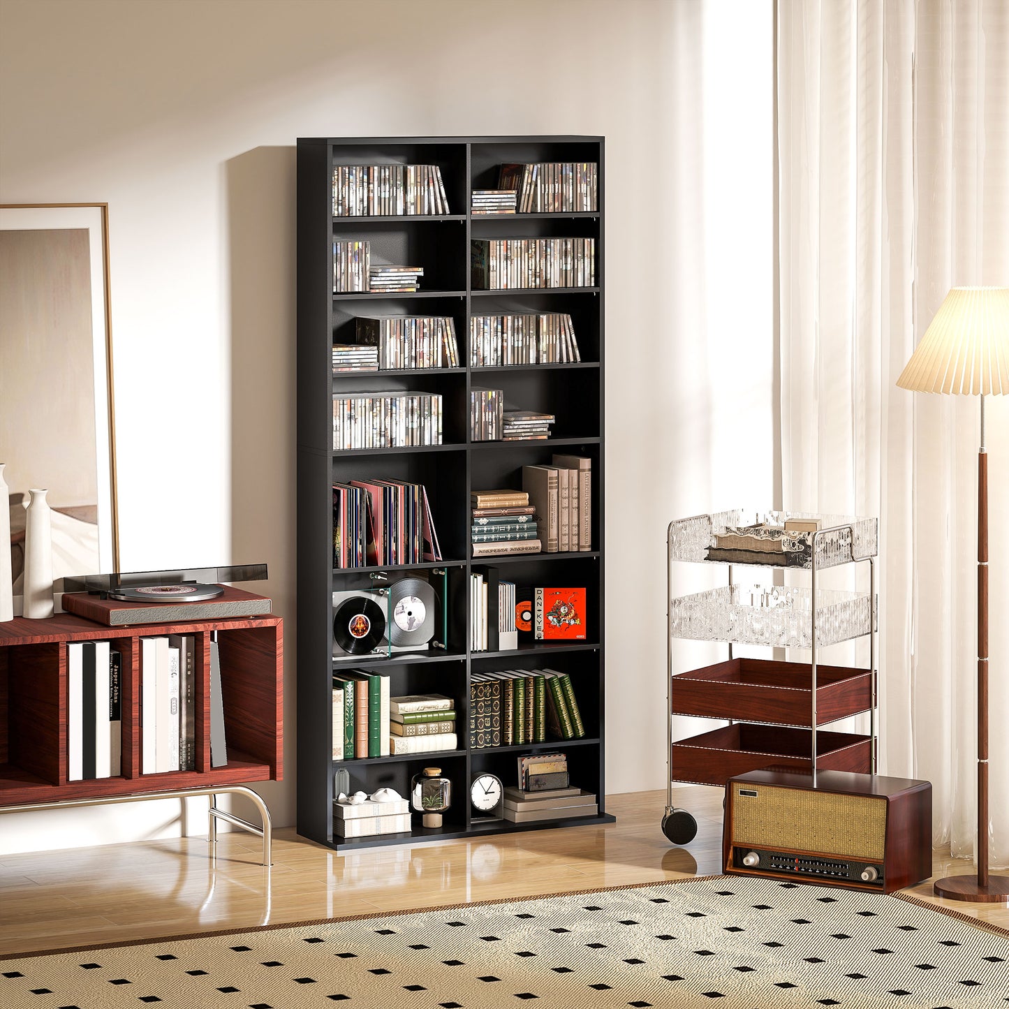 HOMCOM 640 CD Storage Tower Black With 14 Adjustable Shelves Holds 640 CDs Or 360 DVDs Anti Tipping