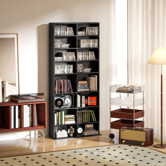HOMCOM 640 CD Storage Tower Black With 14 Adjustable Shelves Holds 640 CDs Or 360 DVDs Anti Tipping