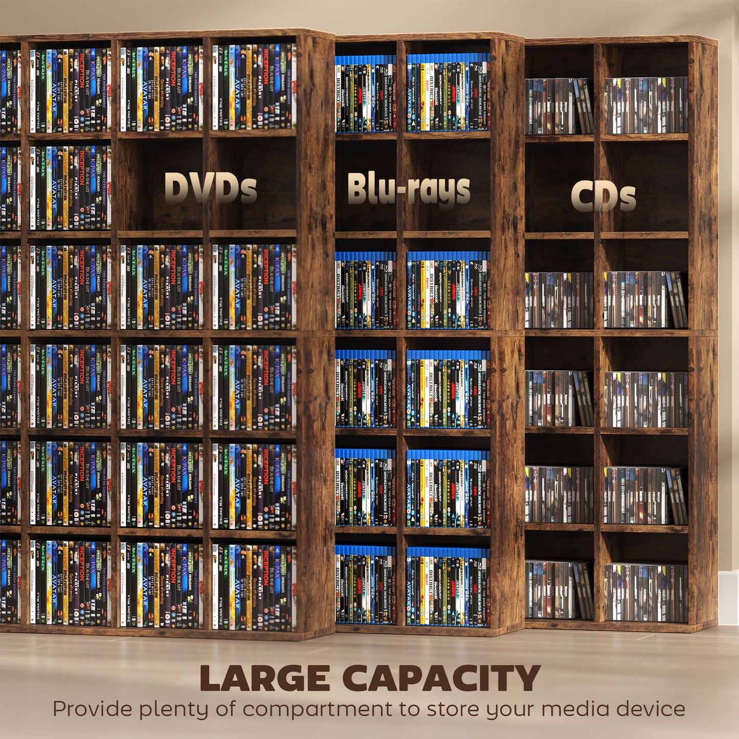 HOMCOM CD Storage Unit With Adjustable Shelves 89 x 130.5 cm Rustic Brown Media Display Furniture