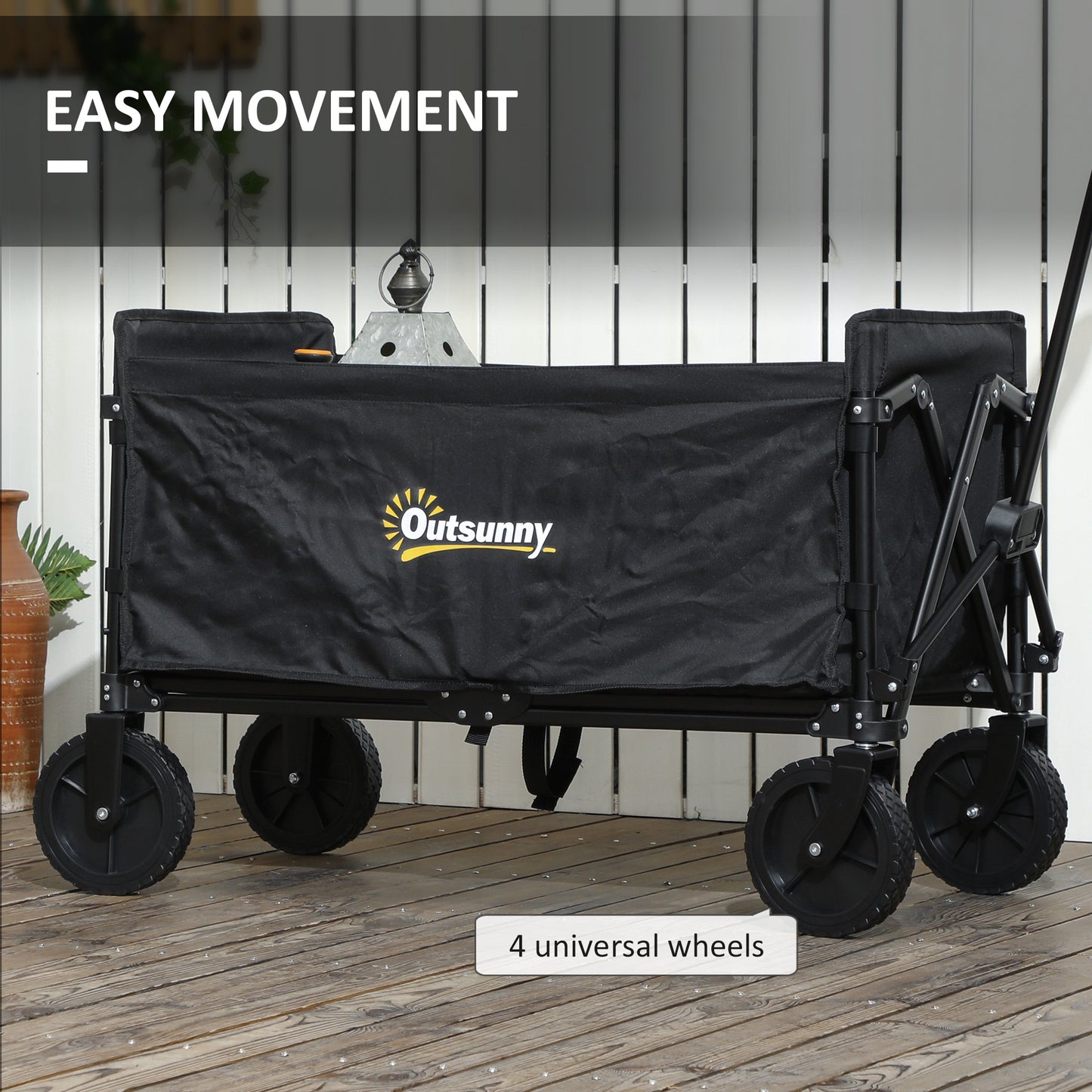 Outsunny 120L Folding Trolley On Wheels For Camping Garden Beach Fishing Black With Adjustable Handle