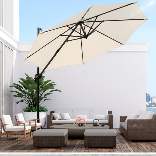 Outsunny 3m Cream White Cantilever Patio Umbrella with 360° Rotation and Cross Base - ALL4U RETAILER LTD