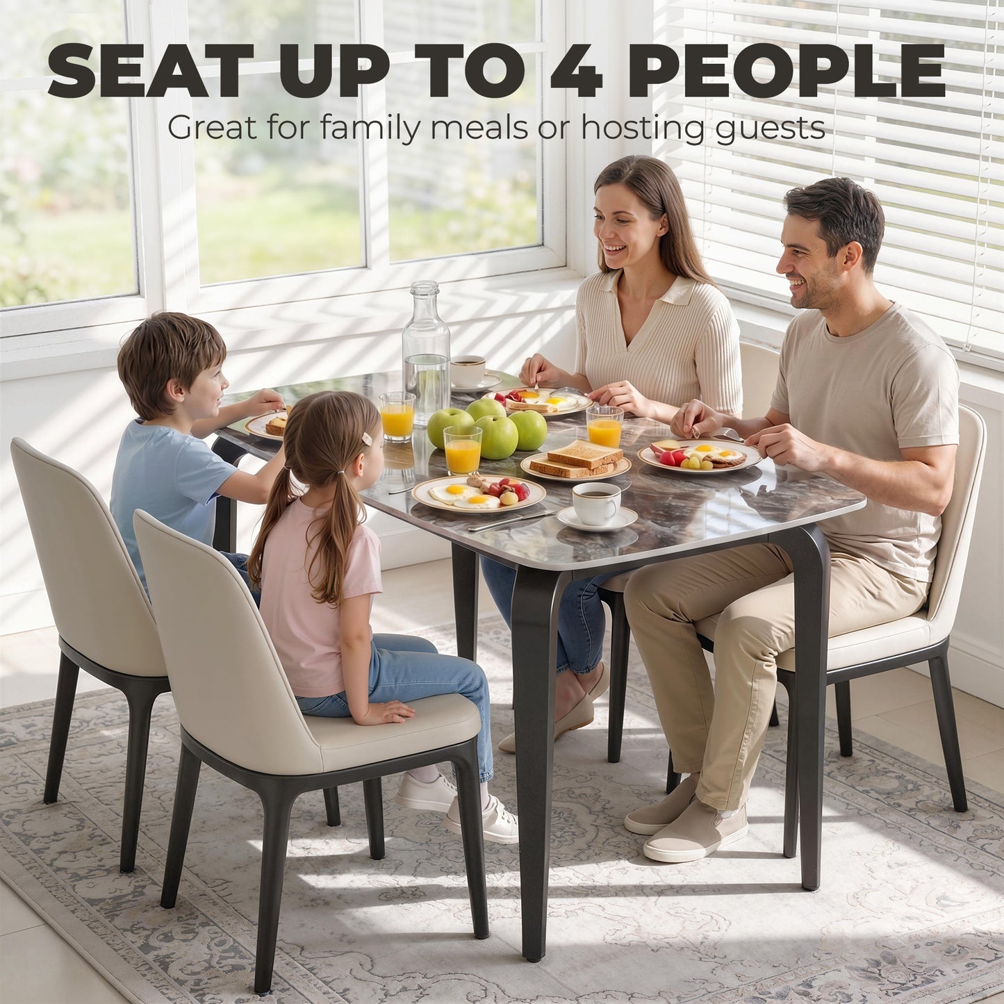 HOMCOM Dining Table for Four with Sintered Stone Top and Metal Legs in Brown, Heat and Scratch Resistant