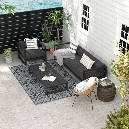 Outsunny Reversible Outdoor Rug - Portable Black and Grey RV Mat with Carry Bag, 182 x 274cm - ALL4U RETAILER LTD